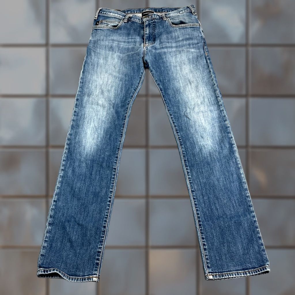 Vintage Armani Jeans Jeans Slim Tapered 33 32 Blue Denim Cotton Elastan Stretch 5-Pocket Mens Regular Waist 33 Inseam 32 In 10 Rise Classic Vintage NoN/A Size US 33 - 1 Thumbnail