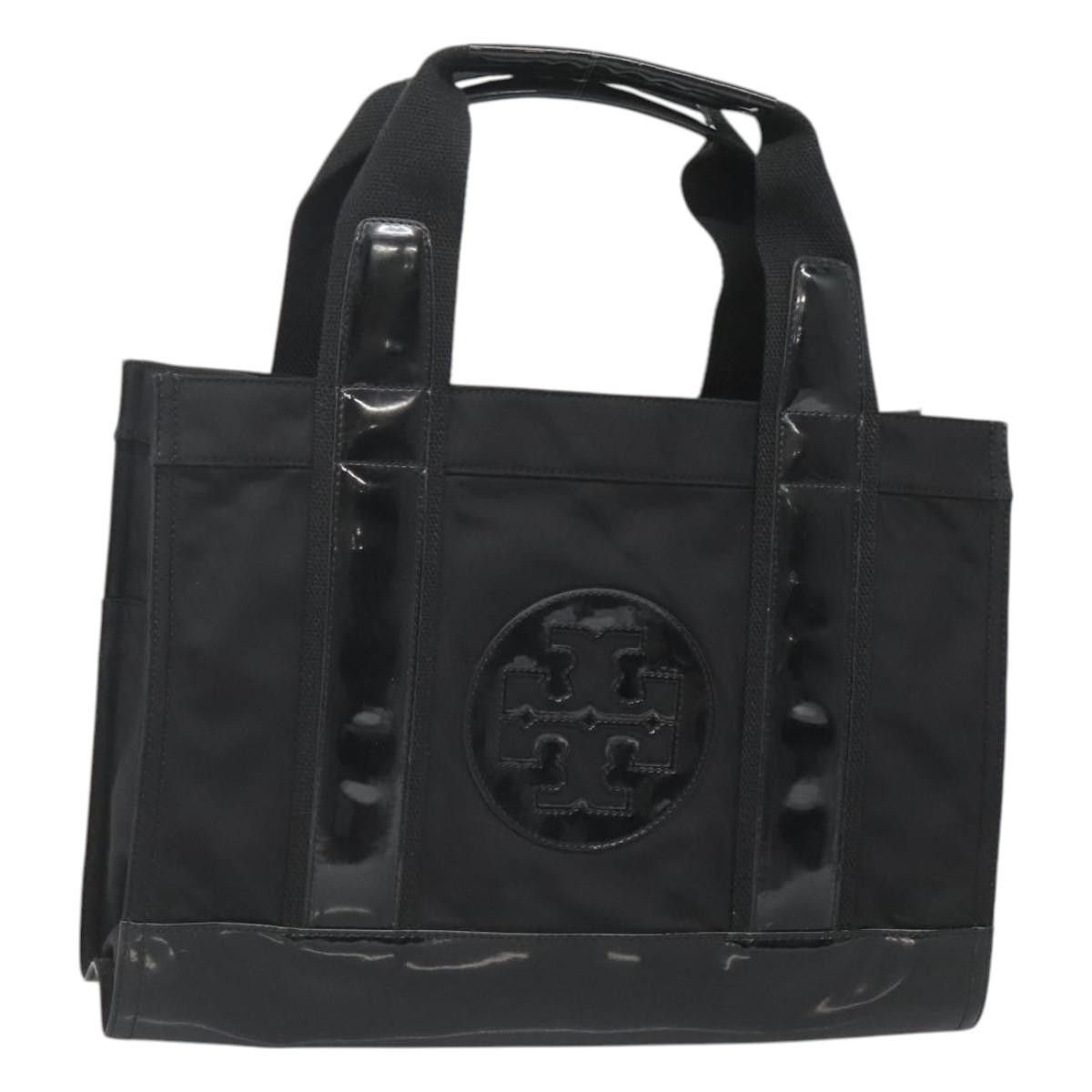 Tory Burch Tote Bag Nylon Enamel Black Gold Auth 122348, Women's