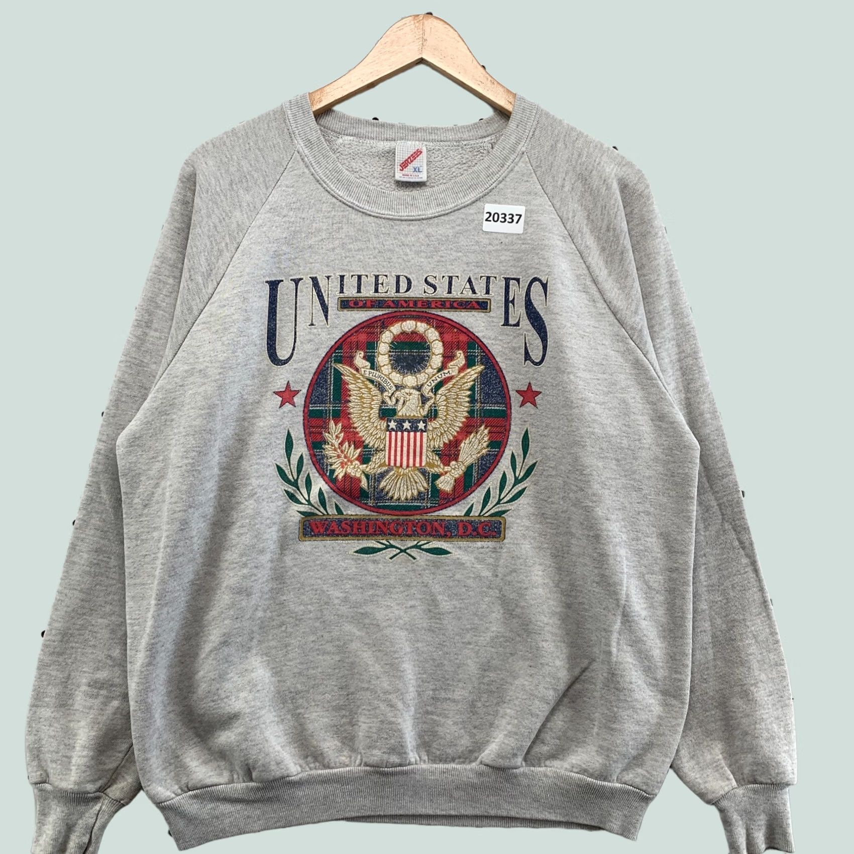 Jerzees VINTAGE United States Eagle Crest Logo Crew Neck Sweatshirt Gray XL Mens 90s Sweatshirt Size US XL / EU 56 / 4 - 1 Thumbnail