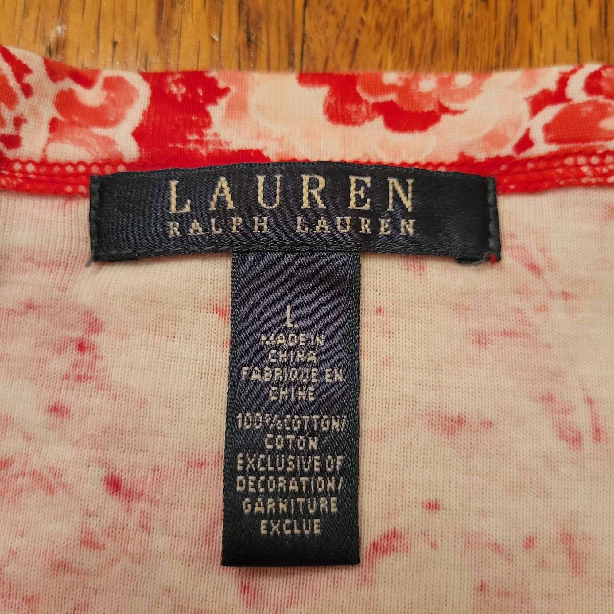 Lauren Ralph Lauren Ralph Lauren Red White Paisley Stretch Top L Cotton Boat Nec Size L / US 10 / IT 46 - 2 Thumbnail