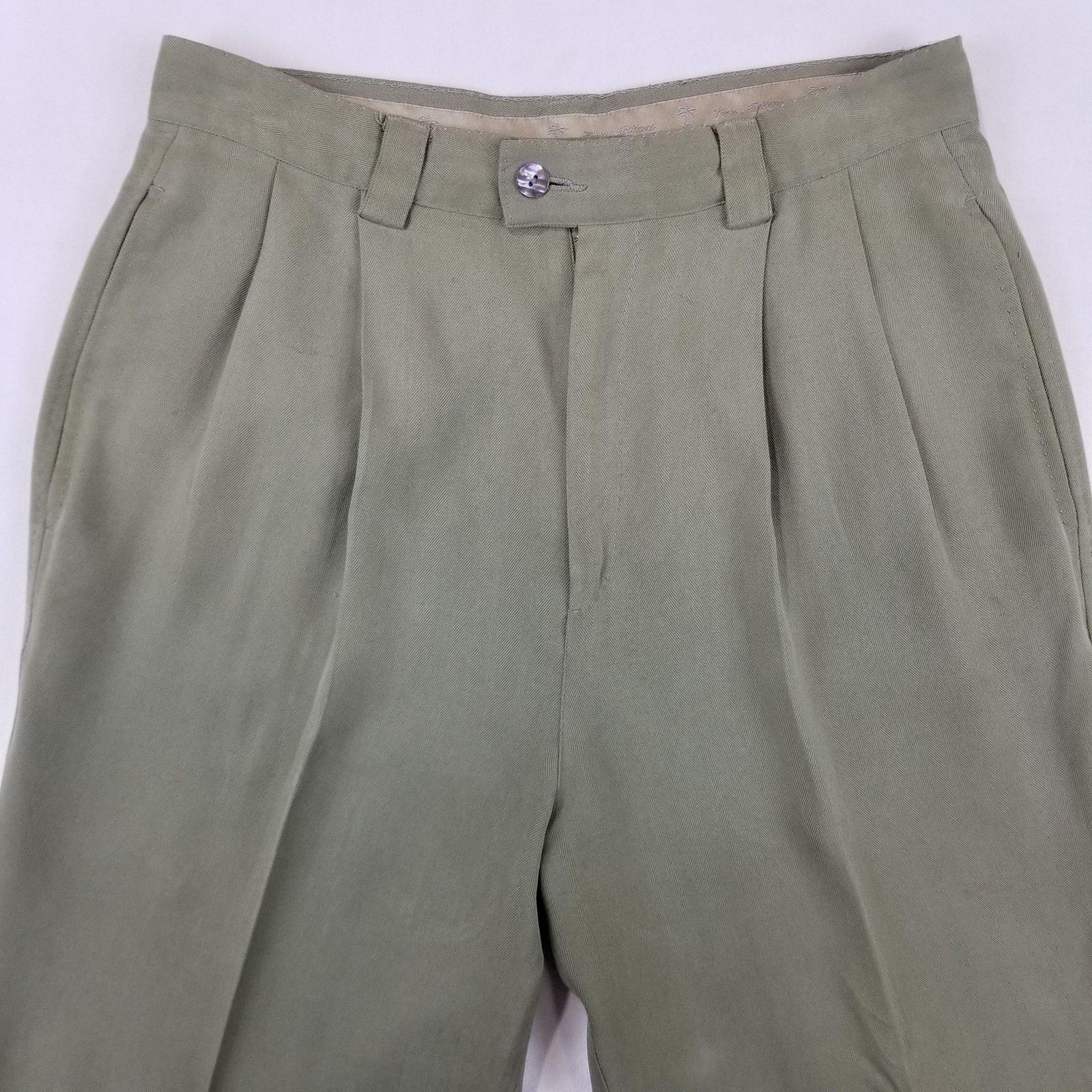 Tommy Bahama Tommy Bahama Pants Women 8 Green Silk Pleated Lined Trousers Size 30" / US 8 / IT 44 - 3 Thumbnail