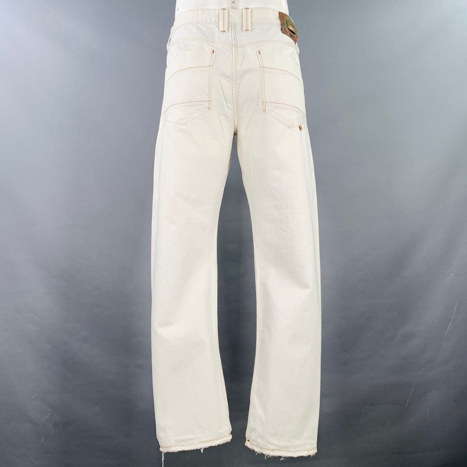 Robert Graham 36 White Contrast Stitch Cotton Straight Distressed Jeans Size US 36 / EU 52 - 3 Thumbnail