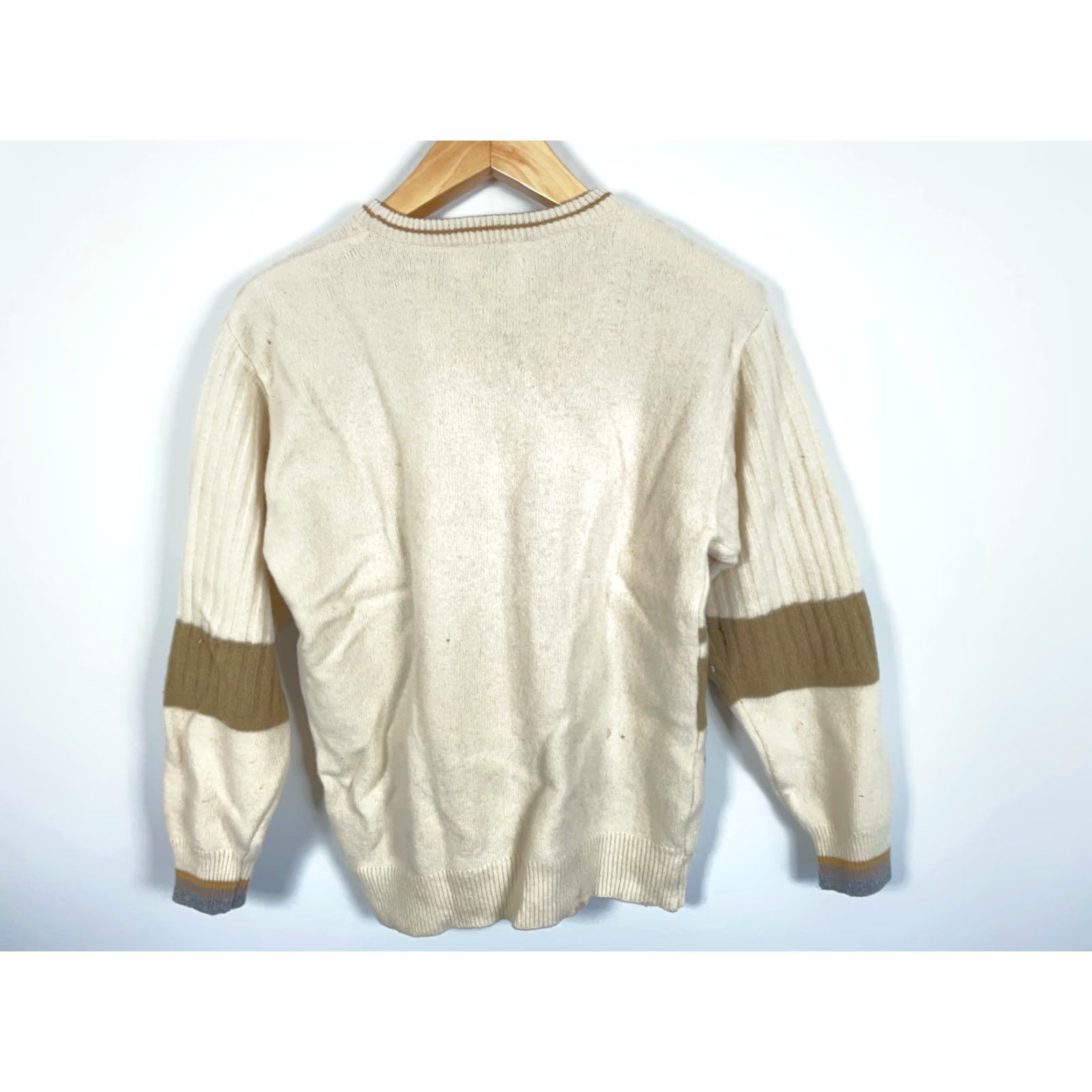 Vintage VINTAGE 80s Monte Carlo Lambs Wool Geometric Abstract Pattern Sweater Mens Small Ivory Size US S / EU 44-46 / 1 - 2 Thumbnail