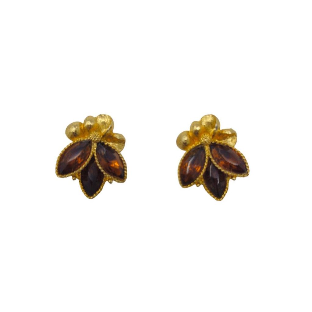 Vintage Vintage floral clip-on earrings featuring amber rhinestones Size ONE SIZE - 5 Thumbnail