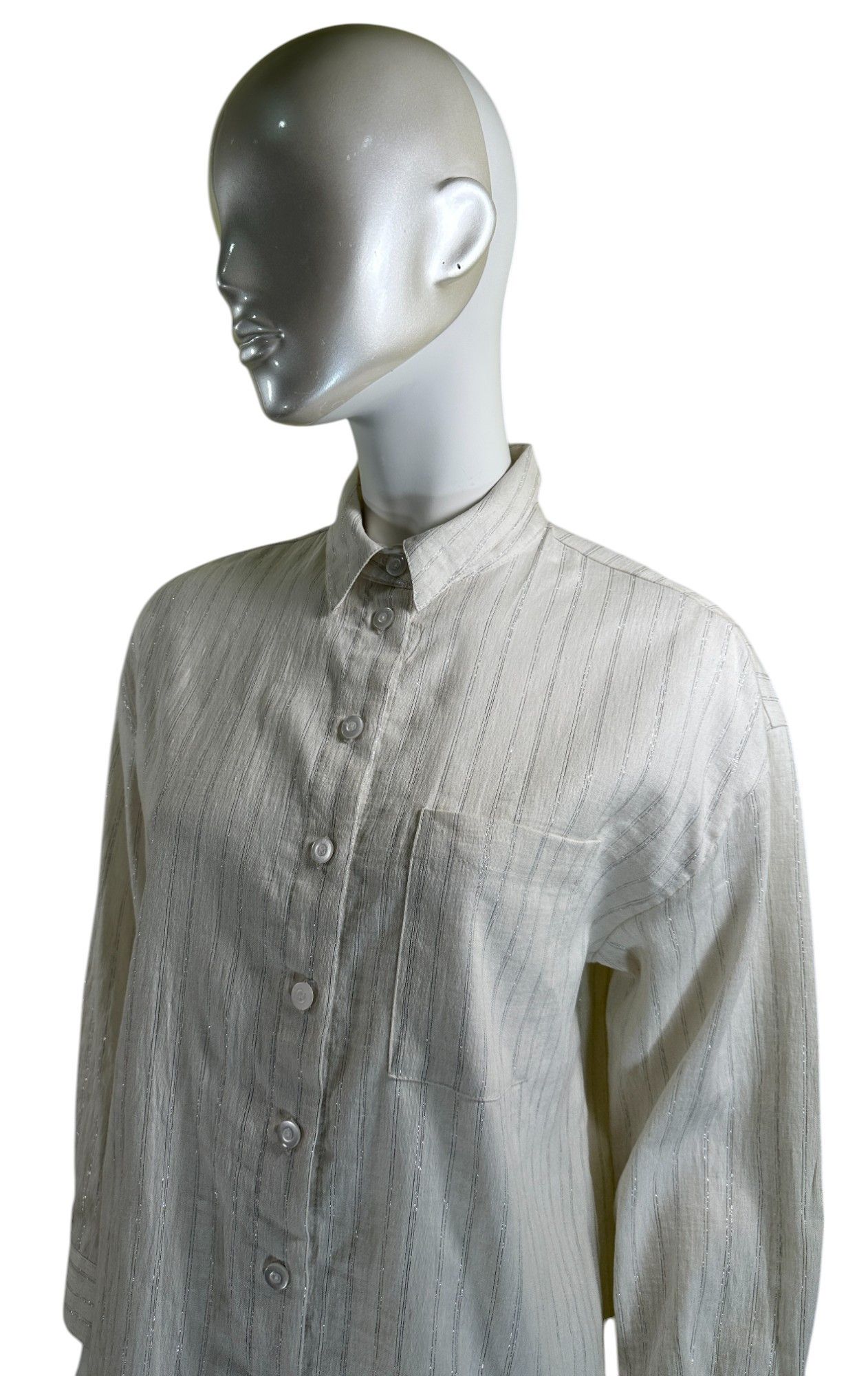 TWINSET Striped Shirt Linen Blend Size S / US 4 / IT 40 - 4 Thumbnail