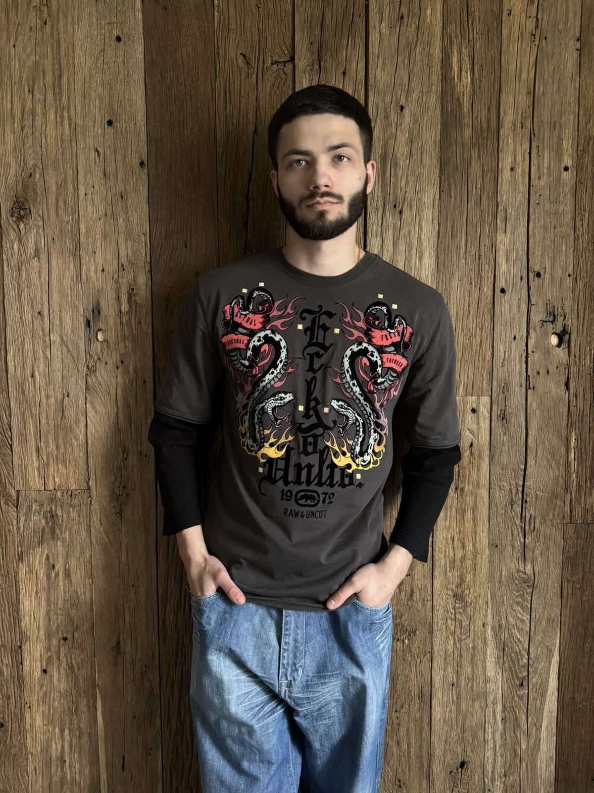 Ecko Unltd. × Vintage Vintage Y2K Ecko Unltd. Raglan Shirt Size US S / EU 44-46 / 1 - 1 Thumbnail