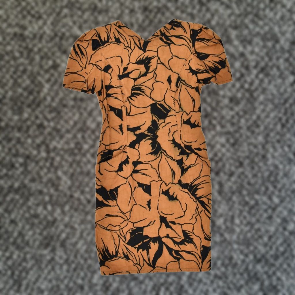 Vintage VINTAGE Womens Sheath Dress Large Brown Floral Cotton UK 14 Size L / US 10 / IT 46 - 1 Thumbnail