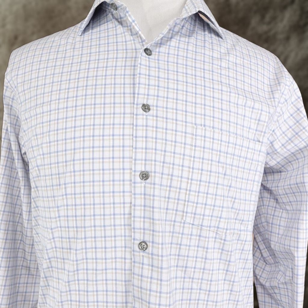 Van Heusen Van Heusen Flex Shirt Mens Large 16.5 34/35 Blue Check Stretch Dress Long Sleeve Size 42R - 1 Thumbnail