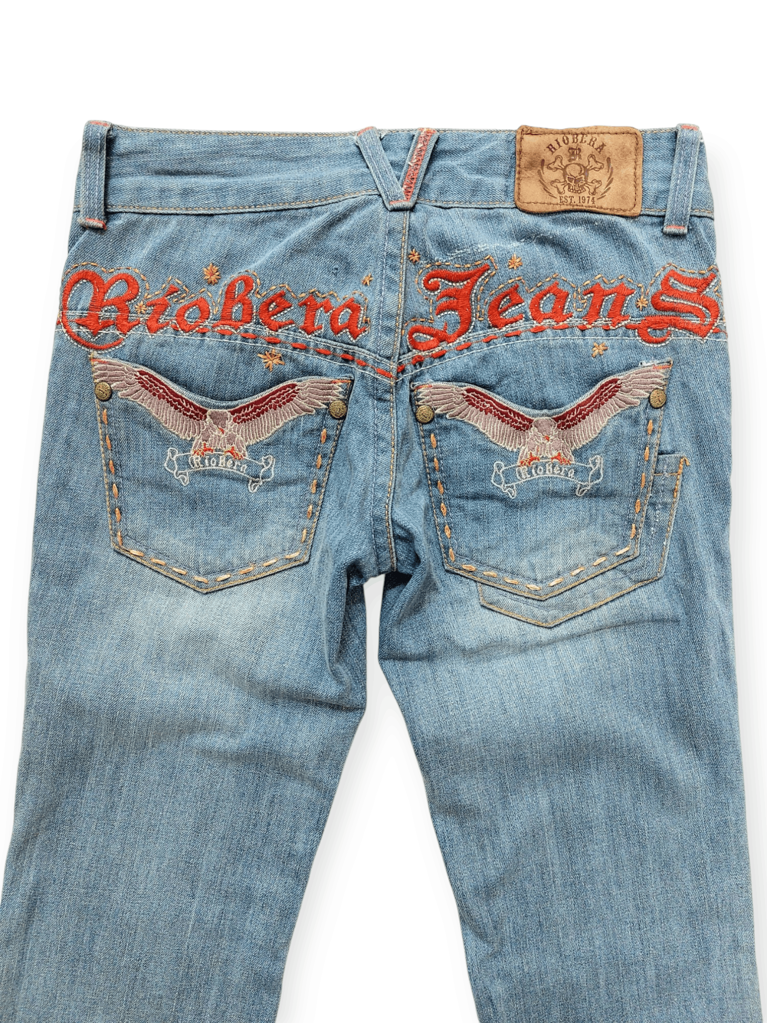 Vintage ☠️ Embroidery Skulls And Eagles Back Pocket Riobera Jeans Size 26" / US 2 / IT 38 - 1 Thumbnail