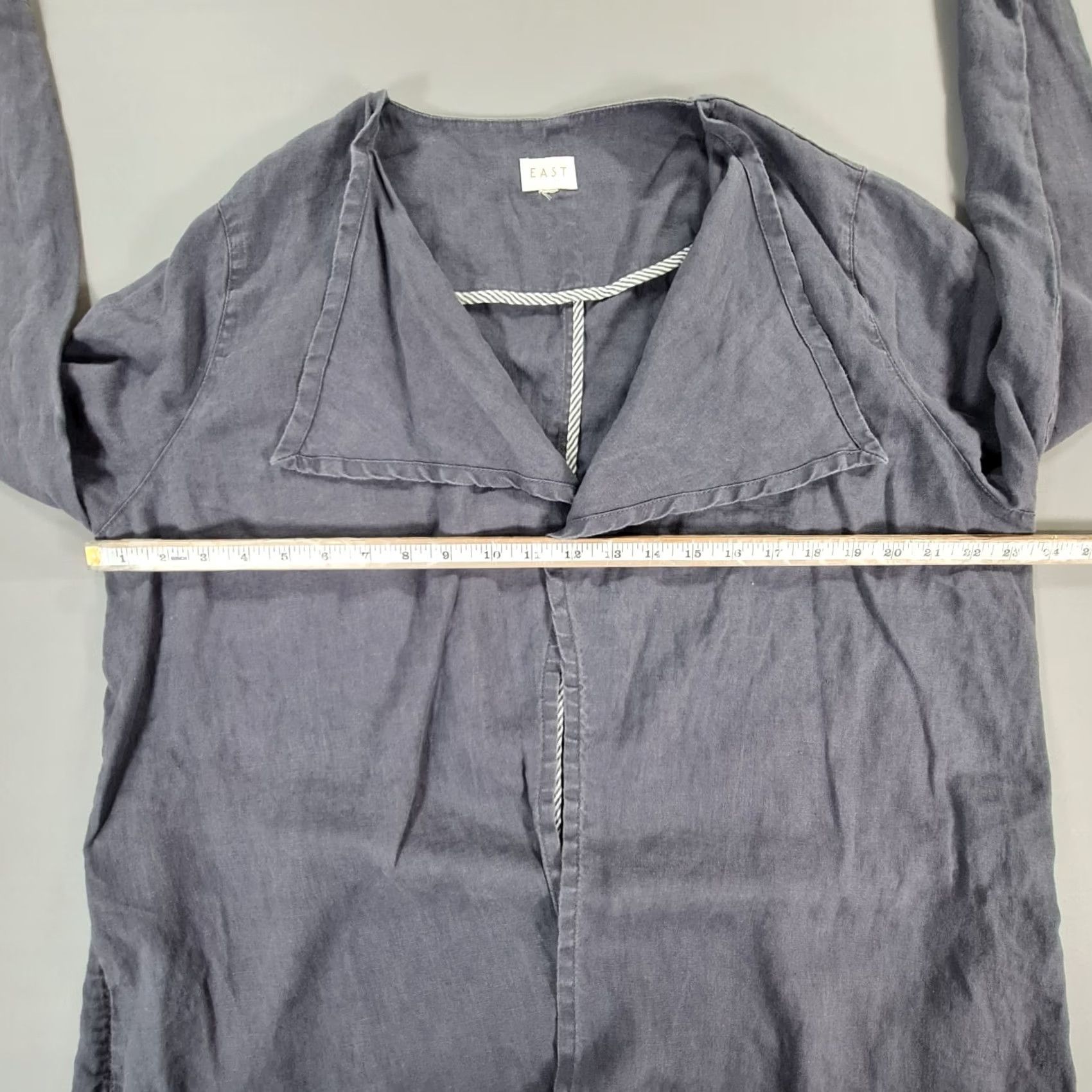 Vintage EAST Womens Cardigan Blue 18 UK Long Line 100% Linen Lightweight Coatigan Cardigan, Breathable, Pockets, V-Neck, Long Sleeve, Regular Fit Womens Size XXL / US 16-18 / IT 52-54 - 4 Thumbnail