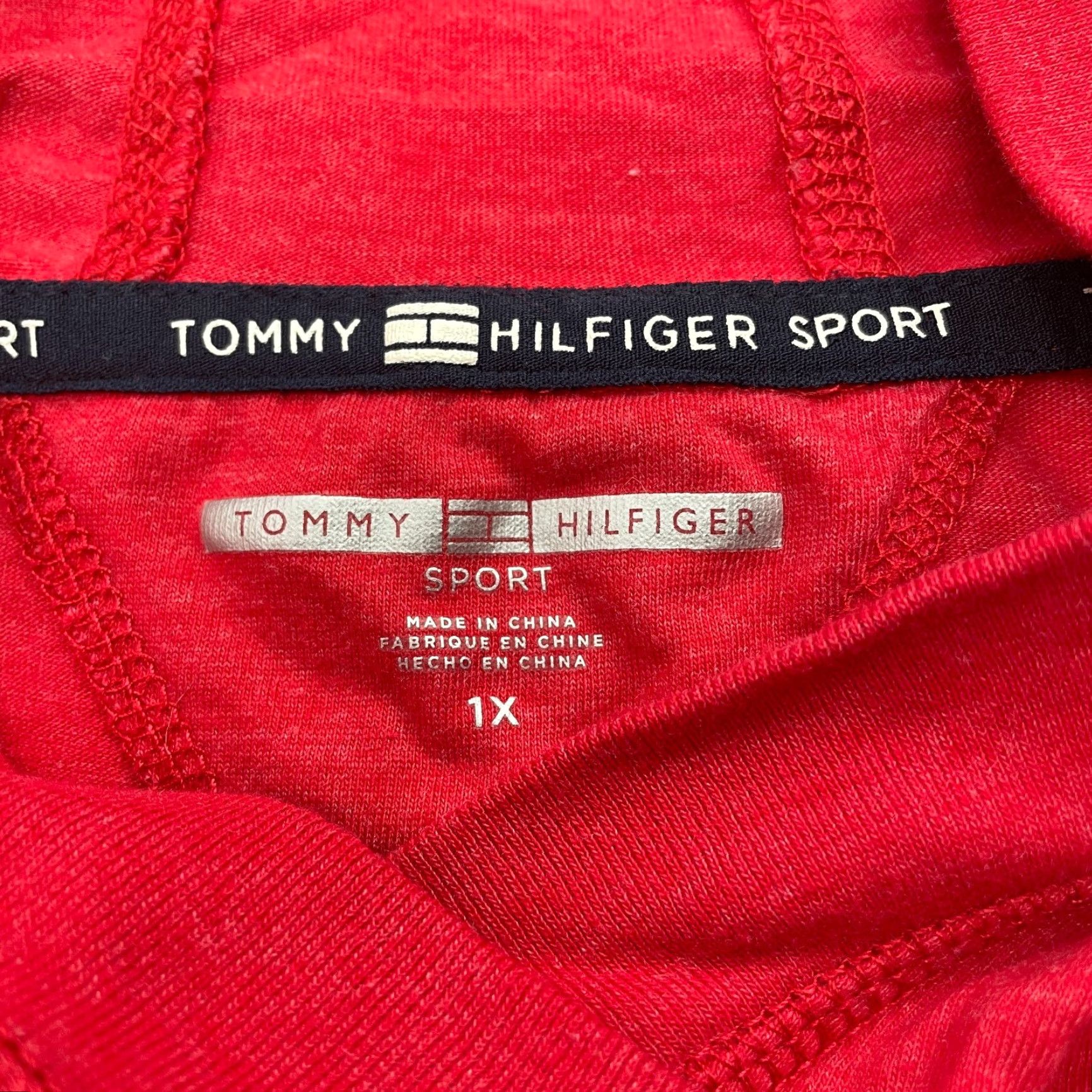 Tommy Hilfiger Womens Tommy Hilfiger Hoodie Sweatshirt 1X Red Pullover Hooded Lightweight Logo Knit Classic Jersey Size XL / US 12-14 / IT 48-50 - 2 Thumbnail