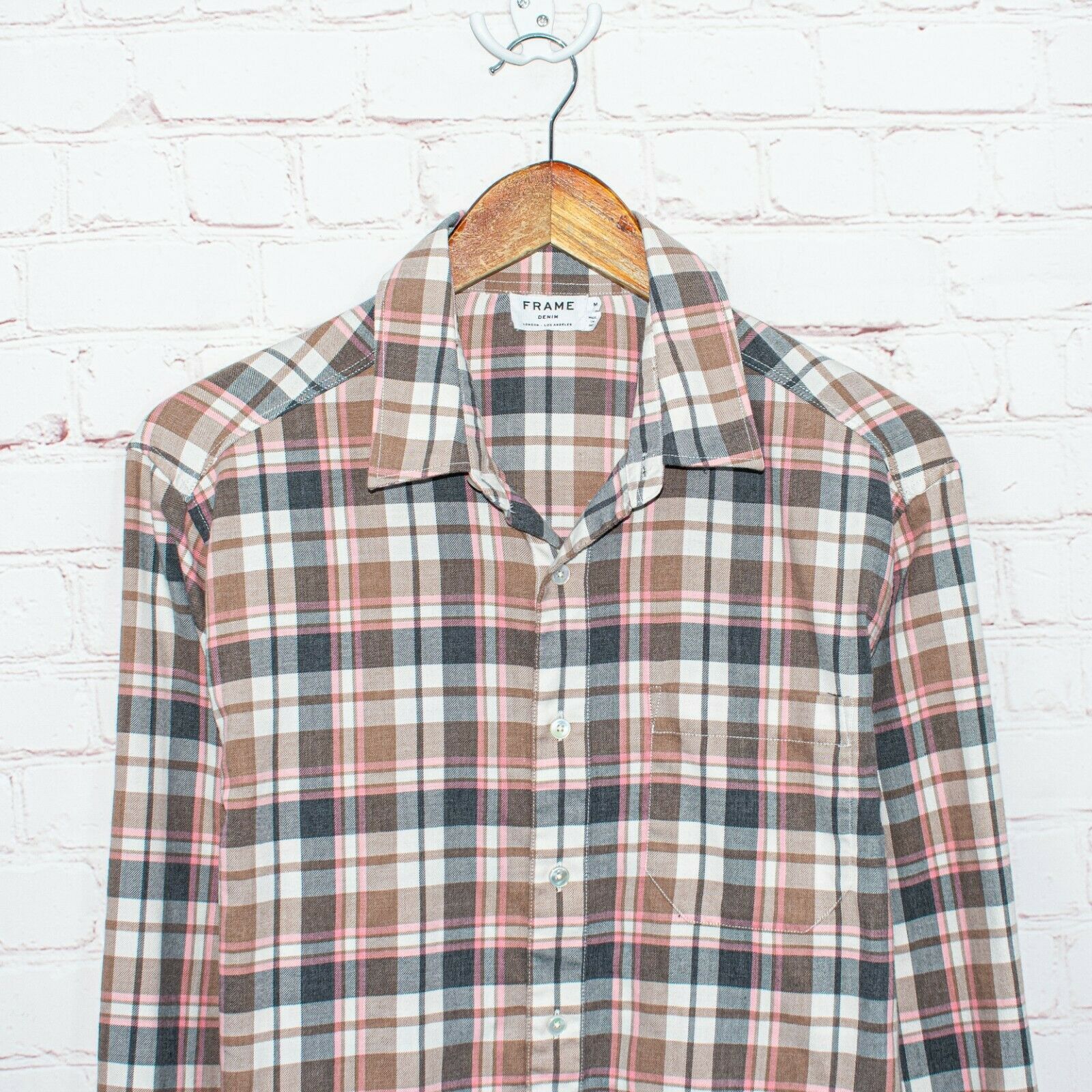Flannel × Frame FRAME Denim reg fit Fray Hem Button up Flannel Shirt Gray Size US M / EU 48-50 / 2 - 5 Thumbnail
