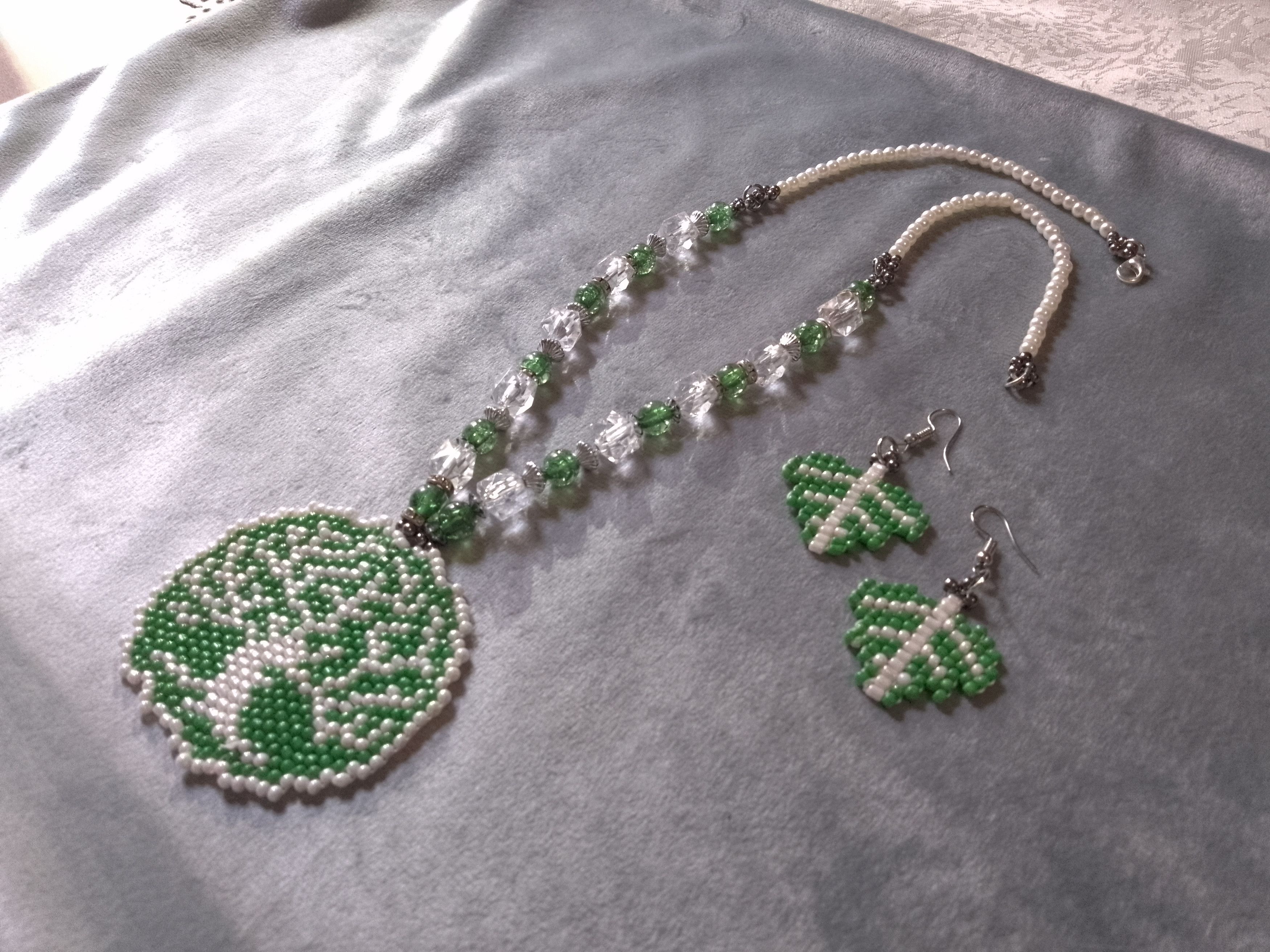 Handmade Necklace Long Green Earrings Crystal Pendant Tree of Life Size ONE SIZE - 2 Thumbnail