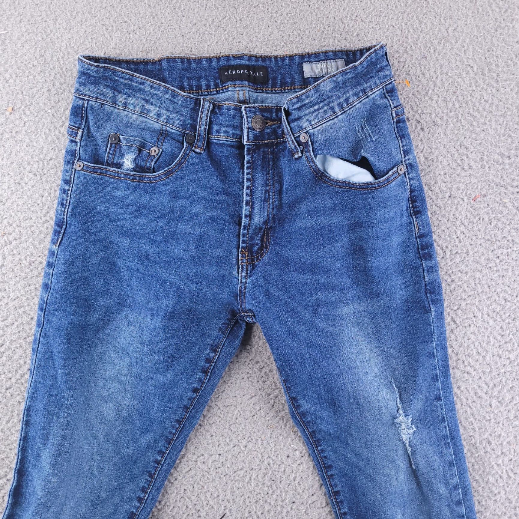 Vintage Aéropostale Jeans Mens 27x28 Blue Skinny Denim Pants Jeans Slim Men 27 Blue Skinny Denim 90s? (Wait) Size US 27 - 2 Thumbnail