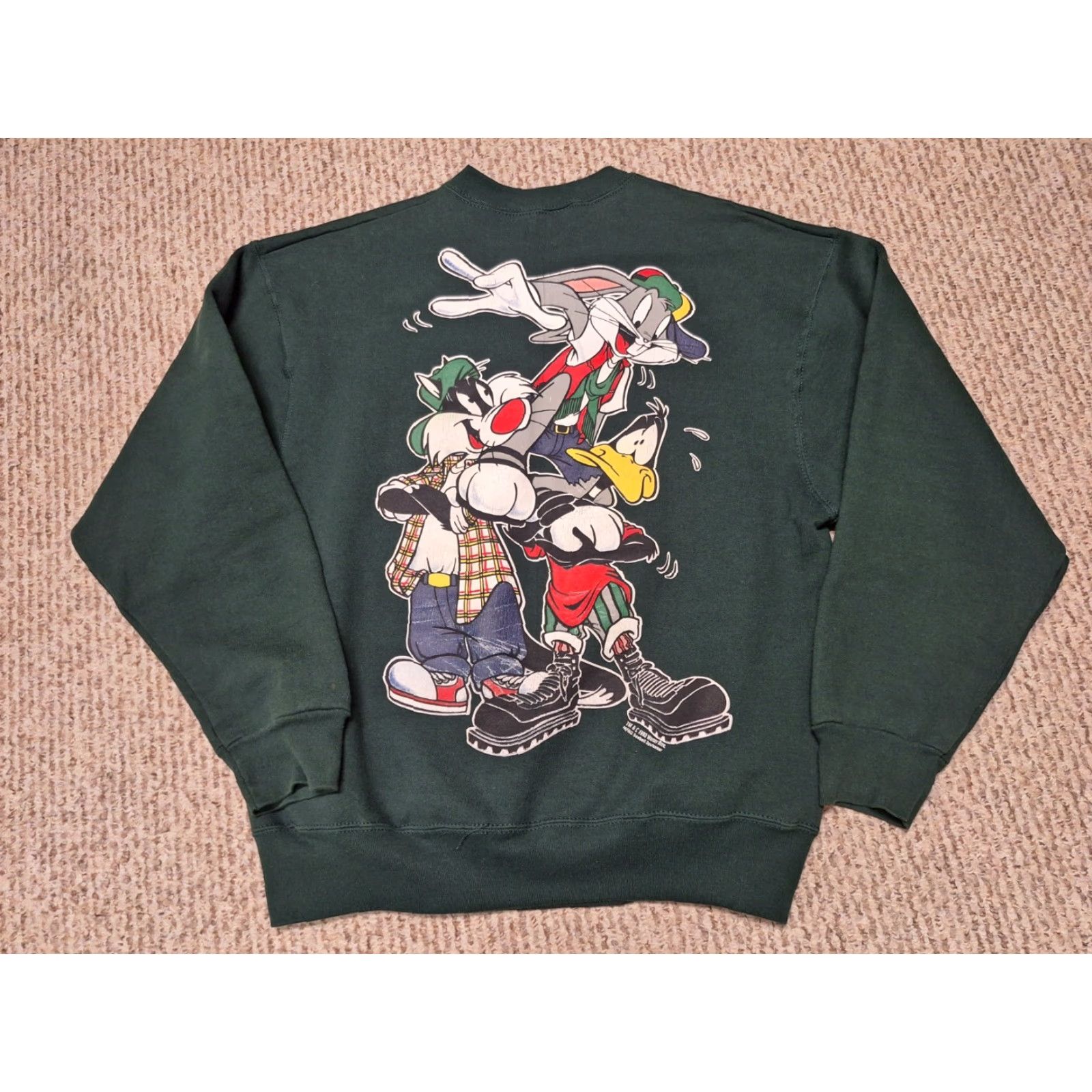 Vintage VINTAGE Looney Tunes Sweatshirt 90s Bugs Bunny Taz Wile E Coyote Green L Pullover Unisex Adults Hip Hop Graphic Print Size US L / EU 52-54 / 3 - 4 Thumbnail