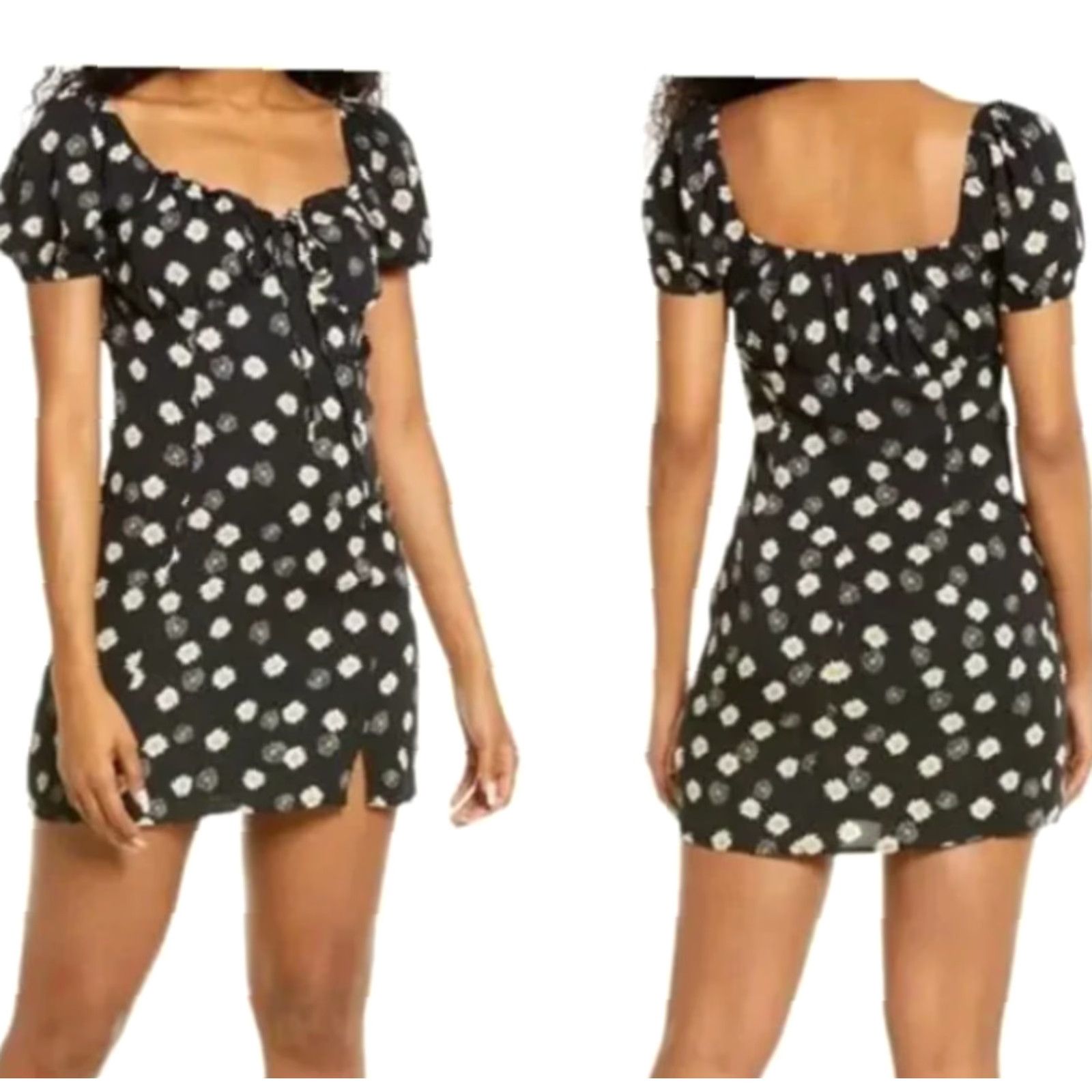 Vintage BP Womens |M| Daisy Floral Tie Front Milkmaid Puff Sleeve Sweetheart Mini Dress Size M / US 6-8 / IT 42-44 - 2 Thumbnail