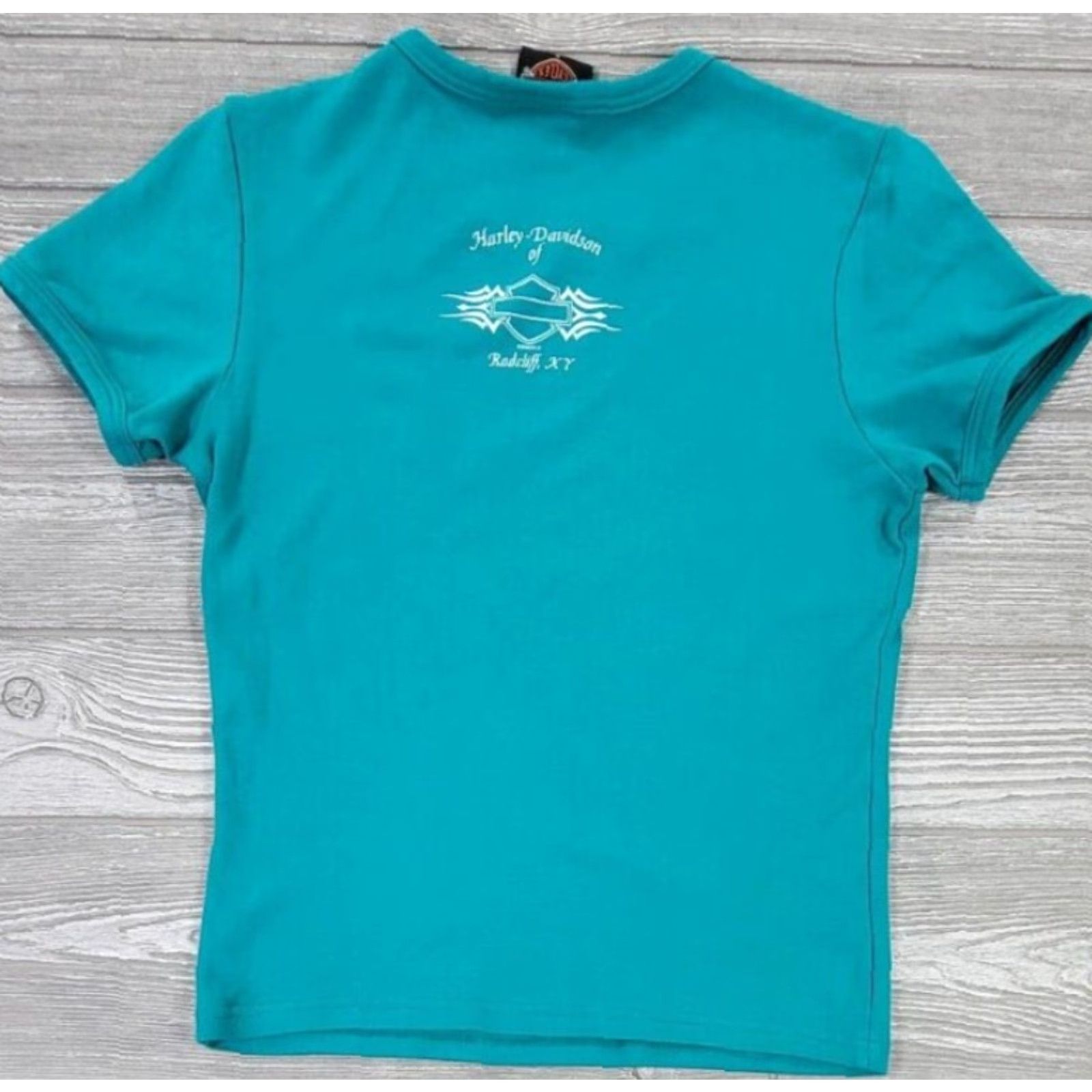 Harley Davidson Harley-Davidson Graphic T-Shirt Womens L Short Sleeve Teal Green HD 2003 Motorcycle Graphic 100% Cotton Regular Mens Womens Girls Boys Size L / US 10 / IT 46 - 3 Thumbnail