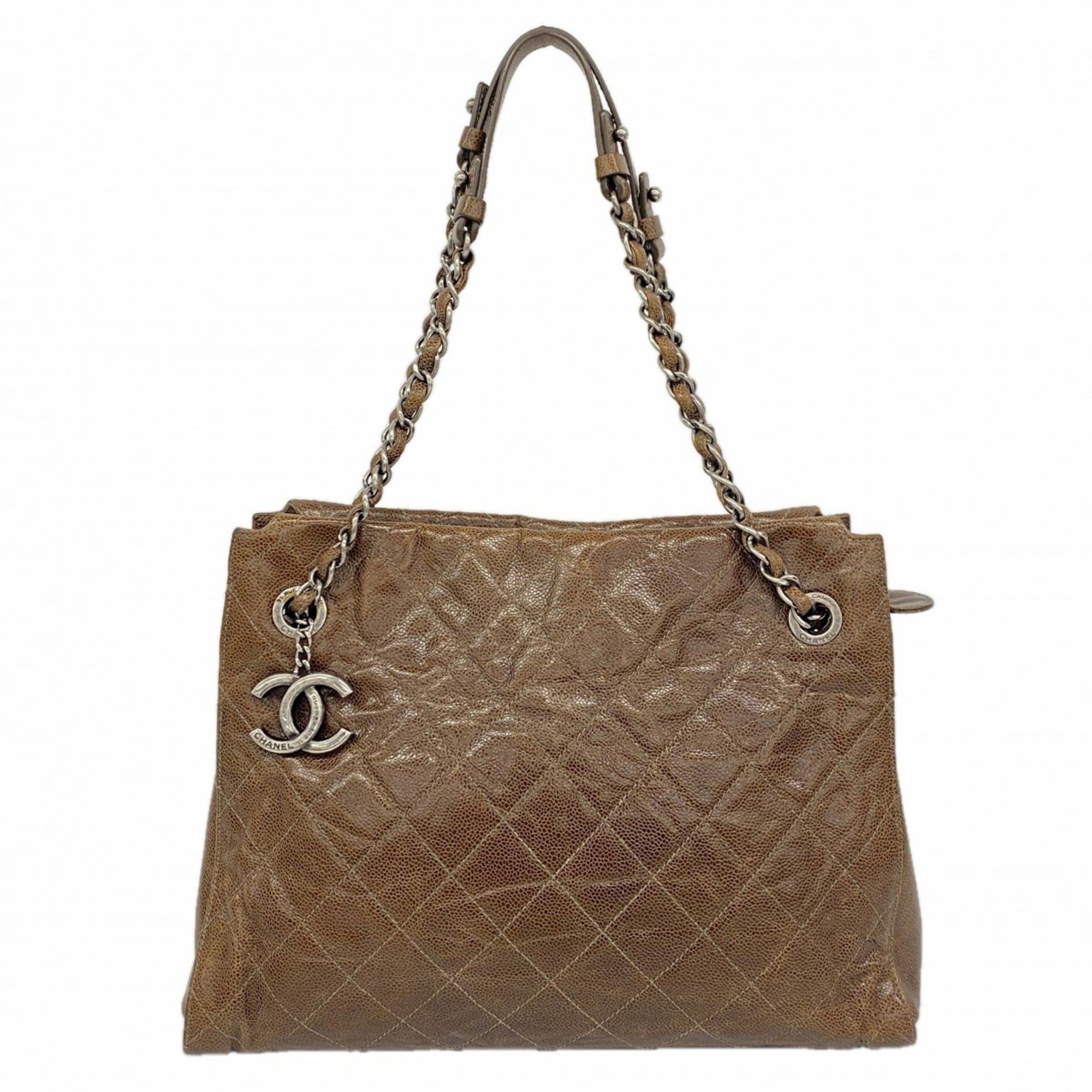 Chanel Matelasse Chain Tote Bag in Caviar Leather Dark Brown Women's