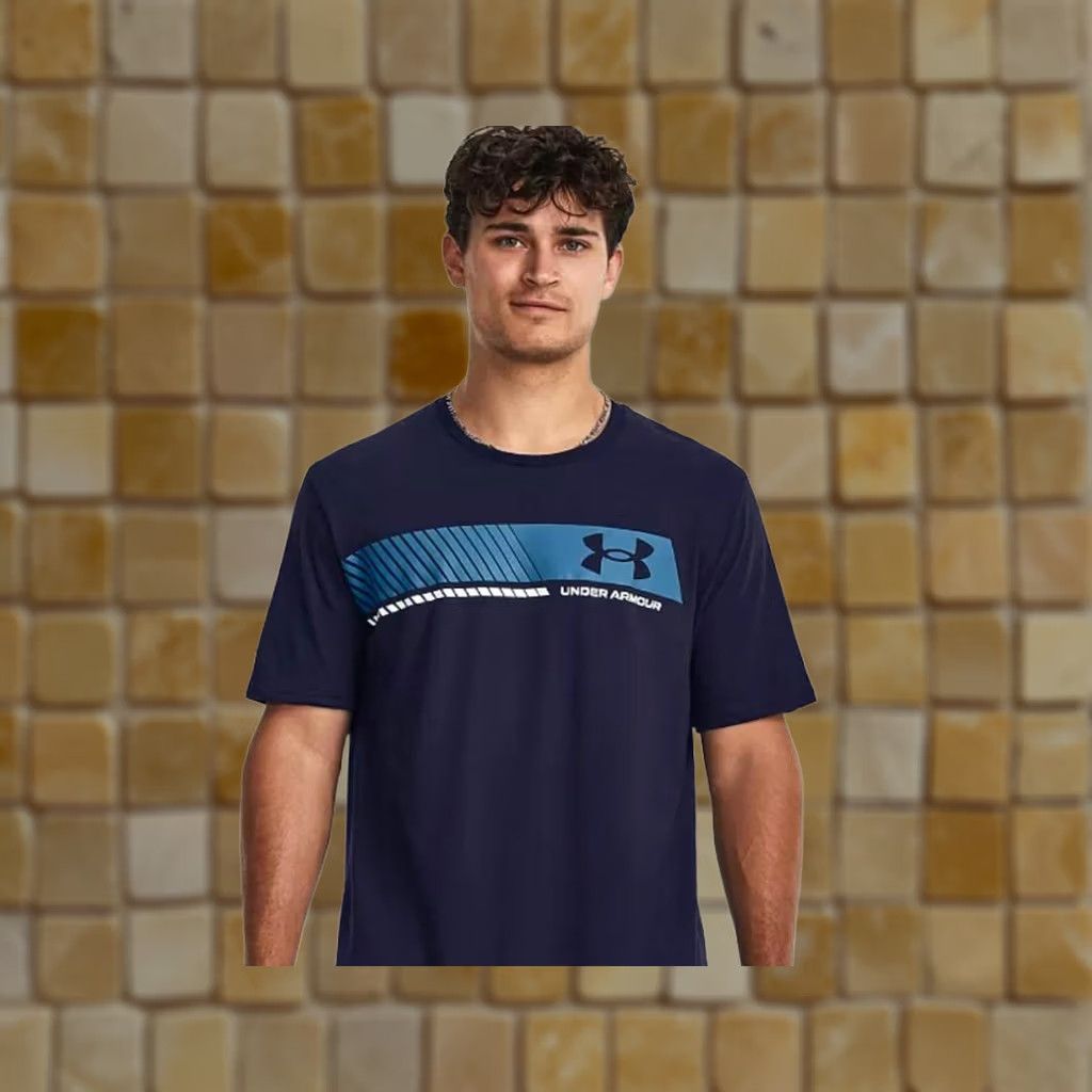 Under Armour NEW MENS UNDER ARMOUR BLUE LEFT CHEST STRIPE SHIRT XXL LOOSE CREW NECK SHORT SLEEVE COLORBLOCK 1379450 Size US XXL / EU 58 / 5 - 1 Preview