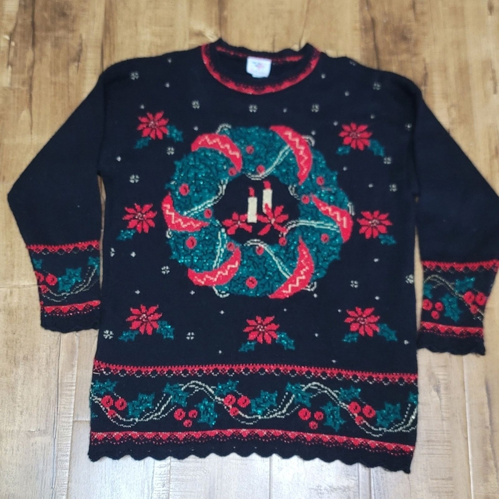 The Unbranded Brand Vtg Nutcracker Wreath Ugly CHRISTmas Sweater Size L / US 10 / IT 46 - 1 Thumbnail