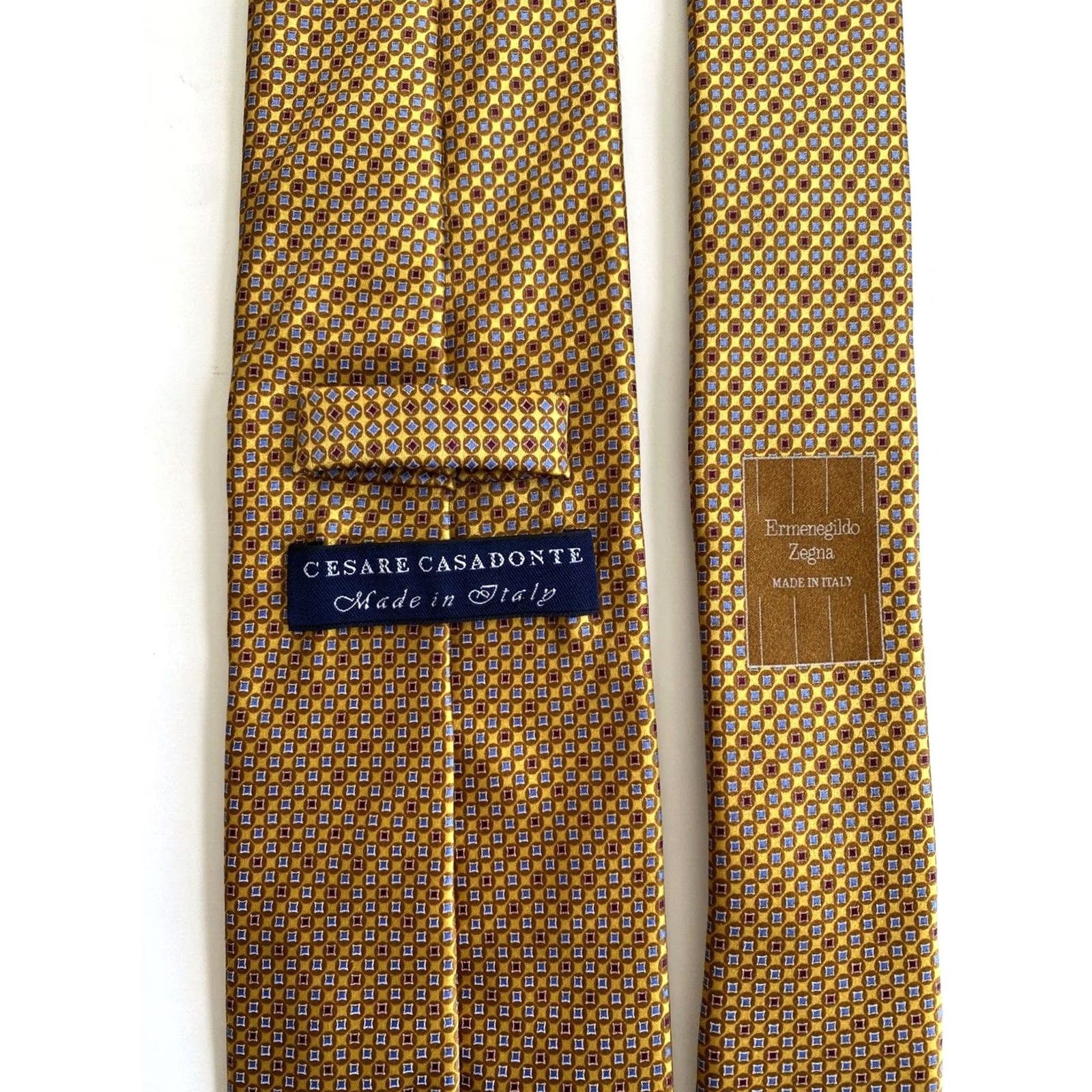 Ermenegildo Zegna Ermenegildo Zegna Tie Geometric 100% Silk Gold Made in Italy Men’s Long 61.25" 3.25" Classic Width Size ONE SIZE - 7 Thumbnail