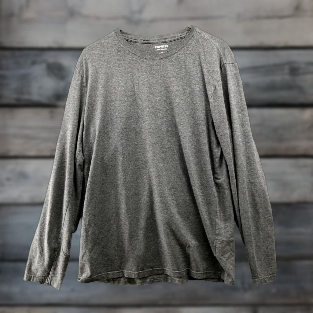 Express Express Shirt Mens L Gray Long Sleeve Crewneck Cotton Blend Stretch Size US L / EU 52-54 / 3 - 1 Thumbnail