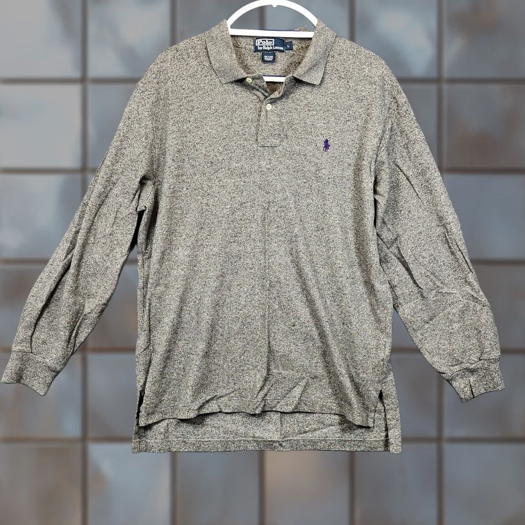 Ralph Lauren VINTAGE Polo Ralph Lauren Mens Shirt Large Long Sleeve Grey Cotton Preppy Purple Pony Size US L / EU 52-54 / 3 - 1 Thumbnail