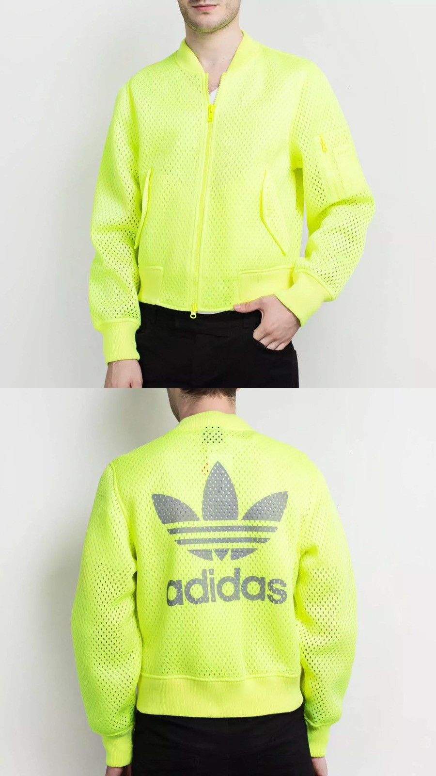 image of Adidas Jeremy Scott Cropped Bomber Jacket in Neon Green, Women's (Size XS)