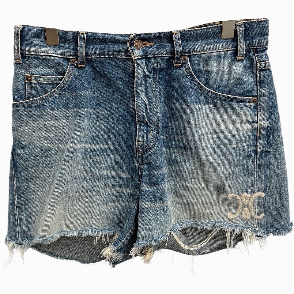Celine Celine Embroidered Triomphe Denim Shorts Size 26 Size 26" / US 2 / IT 38 - 1 Thumbnail