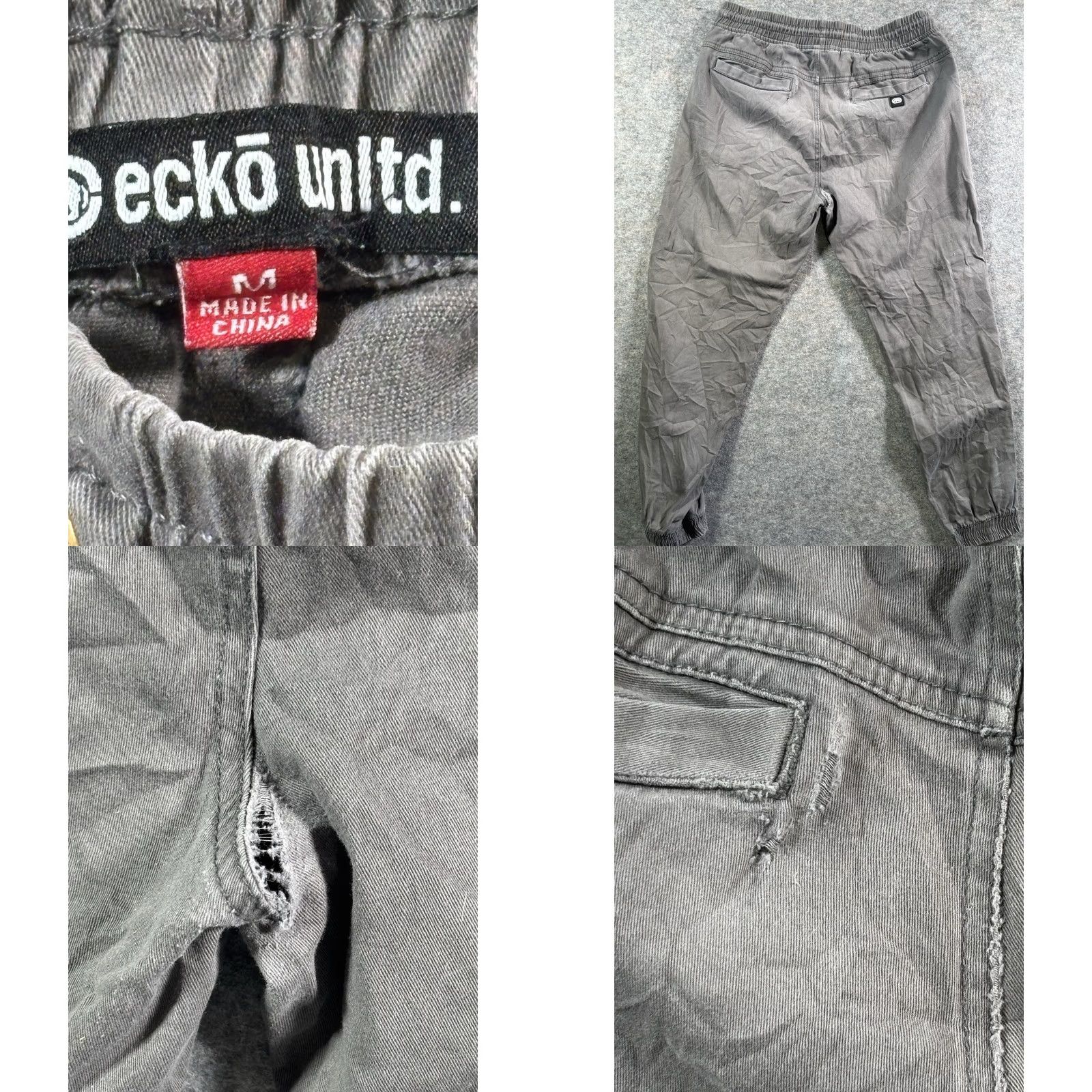 Ecko Unltd. Ecko Unltd Sweatpants Mens Large Gray Rhino Logo Joggers Distressed Stained Ribbed Pockets Elastic Waist Size US 33 - 9 Thumbnail