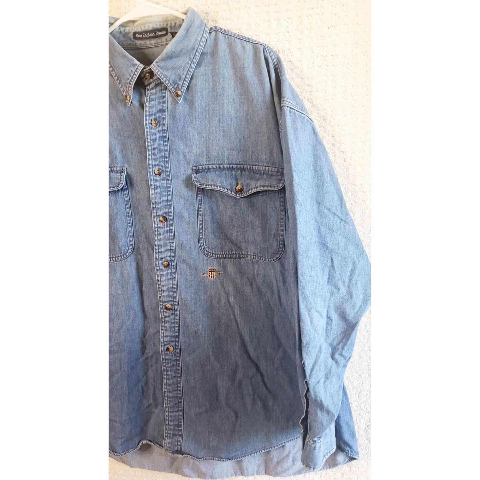 Gant GANT Button-Up Shirt Denim Blue Large Long Sleeve Mens Regular Fit Size US L / EU 52-54 / 3 - 7 Thumbnail