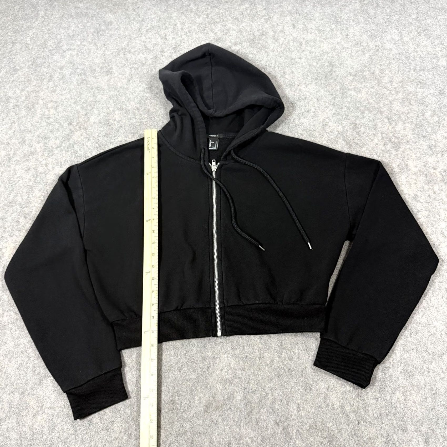 Forever 21 FOREVER 21 Hooded Full Zip Cropped Long Sleeve Jacket Women's L Black Size L / US 10 / IT 46 - 6 Thumbnail