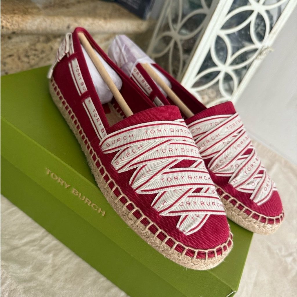 Tory Burch New TORY BURCH RIBBON ESPADRILLE OLONA IT - CANVAS TORY RED Size US 8.5 / IT 38.5 - 5 Thumbnail