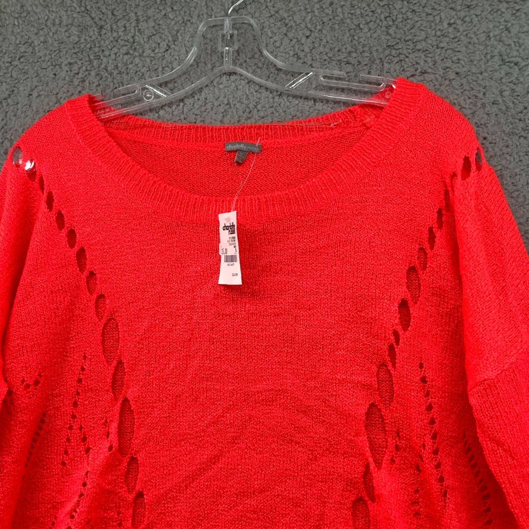 Vintage NWT Charlotte Russe Sweater Open Knit Lightweight Womens S Red Boat Neck Pullover Casual Knitwear Size S / US 4 / IT 40 - 4 Thumbnail