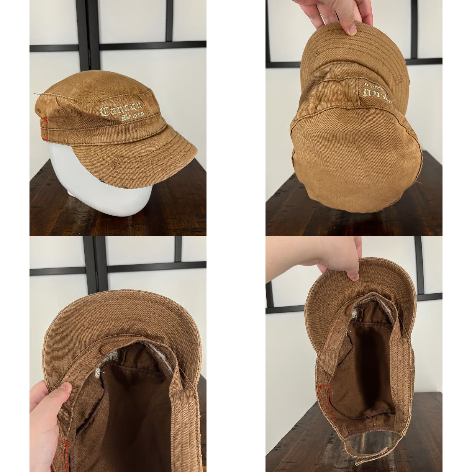 Vintage VINTAGE Cancun Mexico Army Hat Cap Strap Back One Size Beige Distressed Cotton Army Cap Unbranded Unisex Adults Size ONE SIZE - 8 Thumbnail