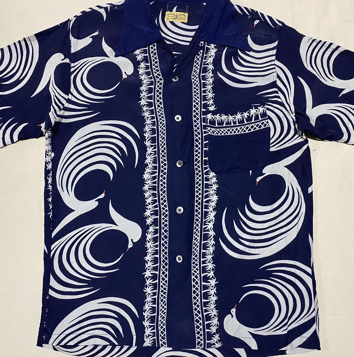 Sun Surf SUN SURF Aloha Palm Tree Crane Open Collar Shirt 100% Rayon Size US M / EU 48-50 / 2 - 2 Thumbnail