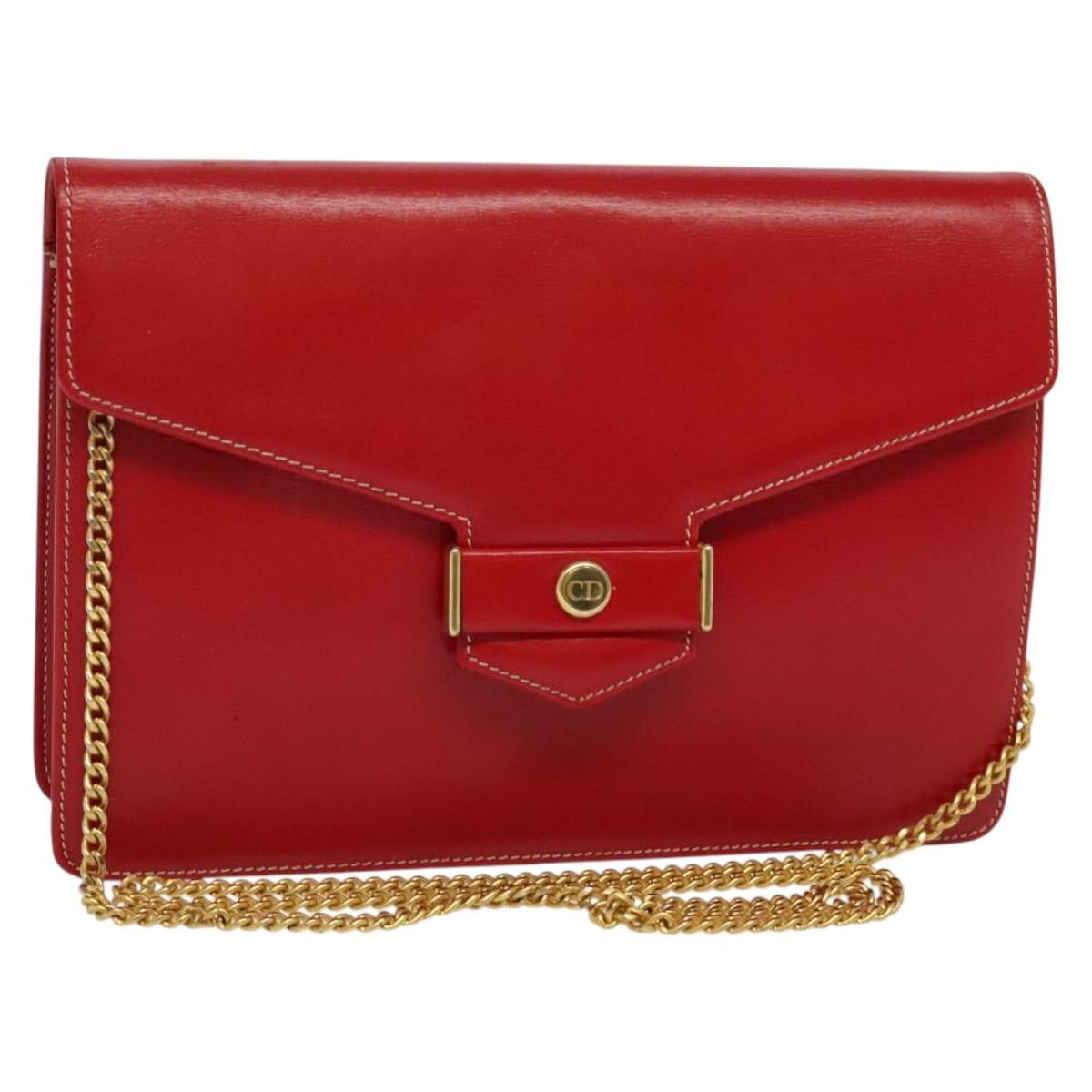 Dior DIOR Chain Shoulder Bag Leather Red Gold Size ONE SIZE - 1 Thumbnail