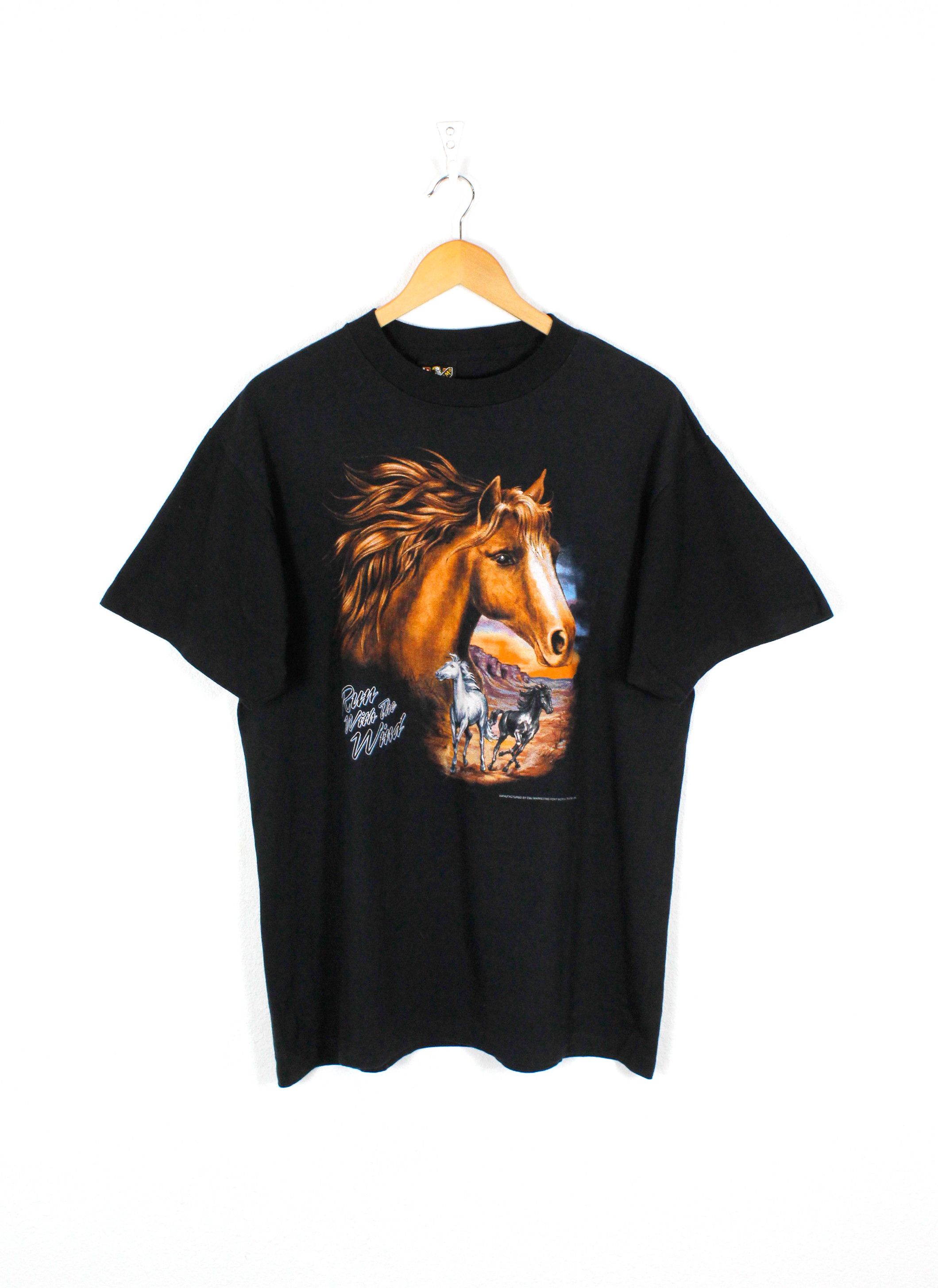 Vintage Vintage 3D Emblem Run With The Wind Horses Tee Tshirt 90s Size US L / EU 52-54 / 3 - 1 Thumbnail