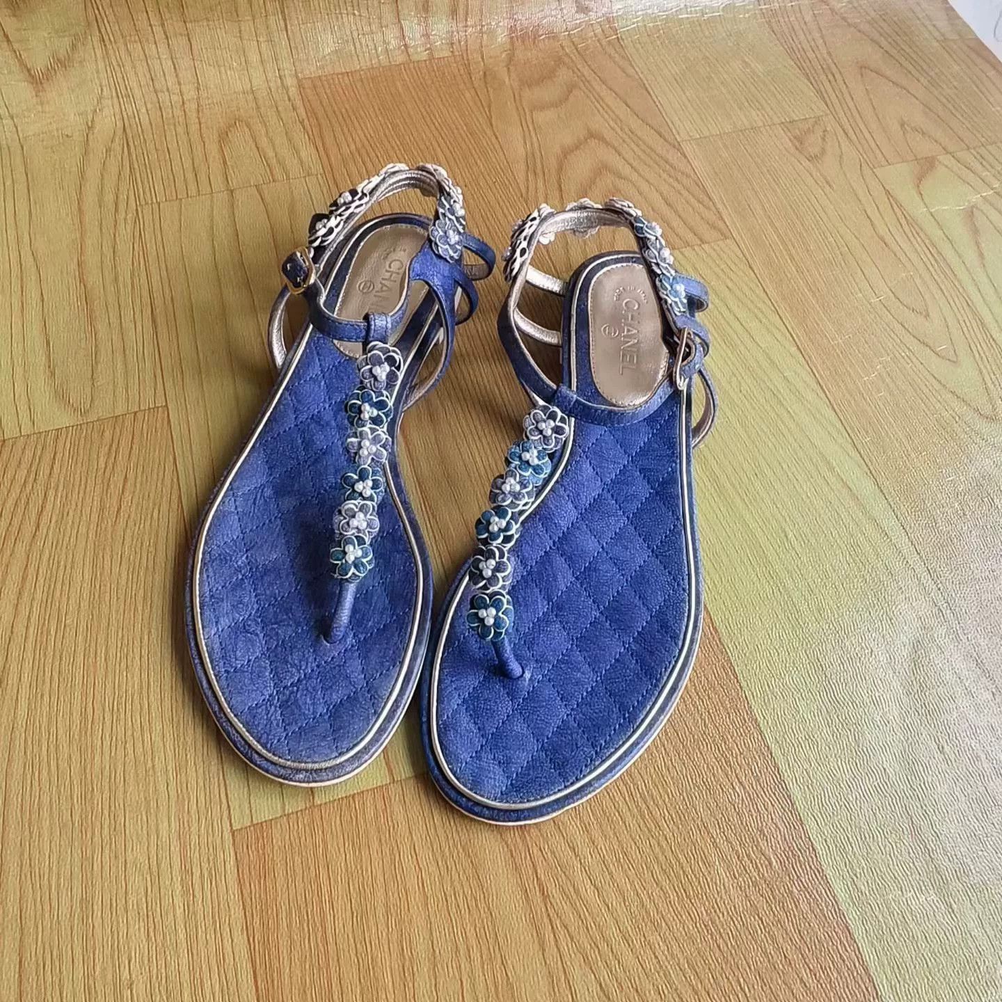 Chanel Chanel Blue Camellia Sandals Size US 6.5 / IT 36.5 - 1 Thumbnail