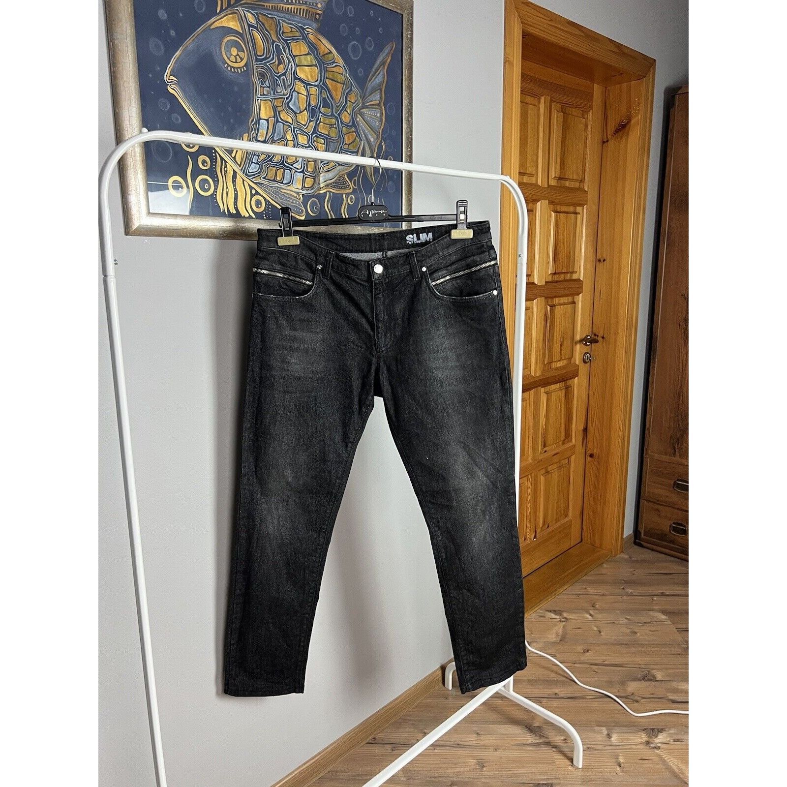 Versace MINT! Versace Collection Dark Black Men`s Slim Fit Jeans Pan Size US 36 / EU 52 - 2 Thumbnail