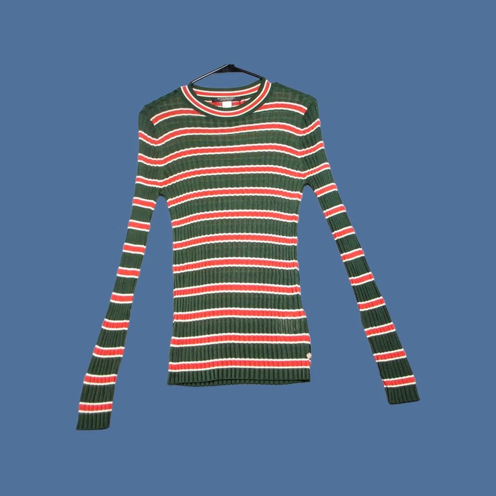 Scotch & Soda Scotch & Soda Maison Scotch Sweater Womens XS Green Red Striped Mille Nuits Pullover Crew Neck Knit Viscose Casual Women XS Green Size XS / US 0-2 / IT 36-38 - 1 Thumbnail