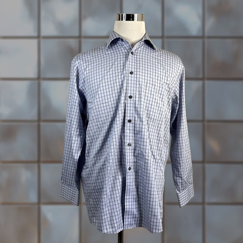 Joseph Abboud Joseph Abboud Dress Shirt Blue Plaid 100% Cotton Non-Iron Regular Fit 16 32/33 Male Shirts Size 42R - 1 Thumbnail