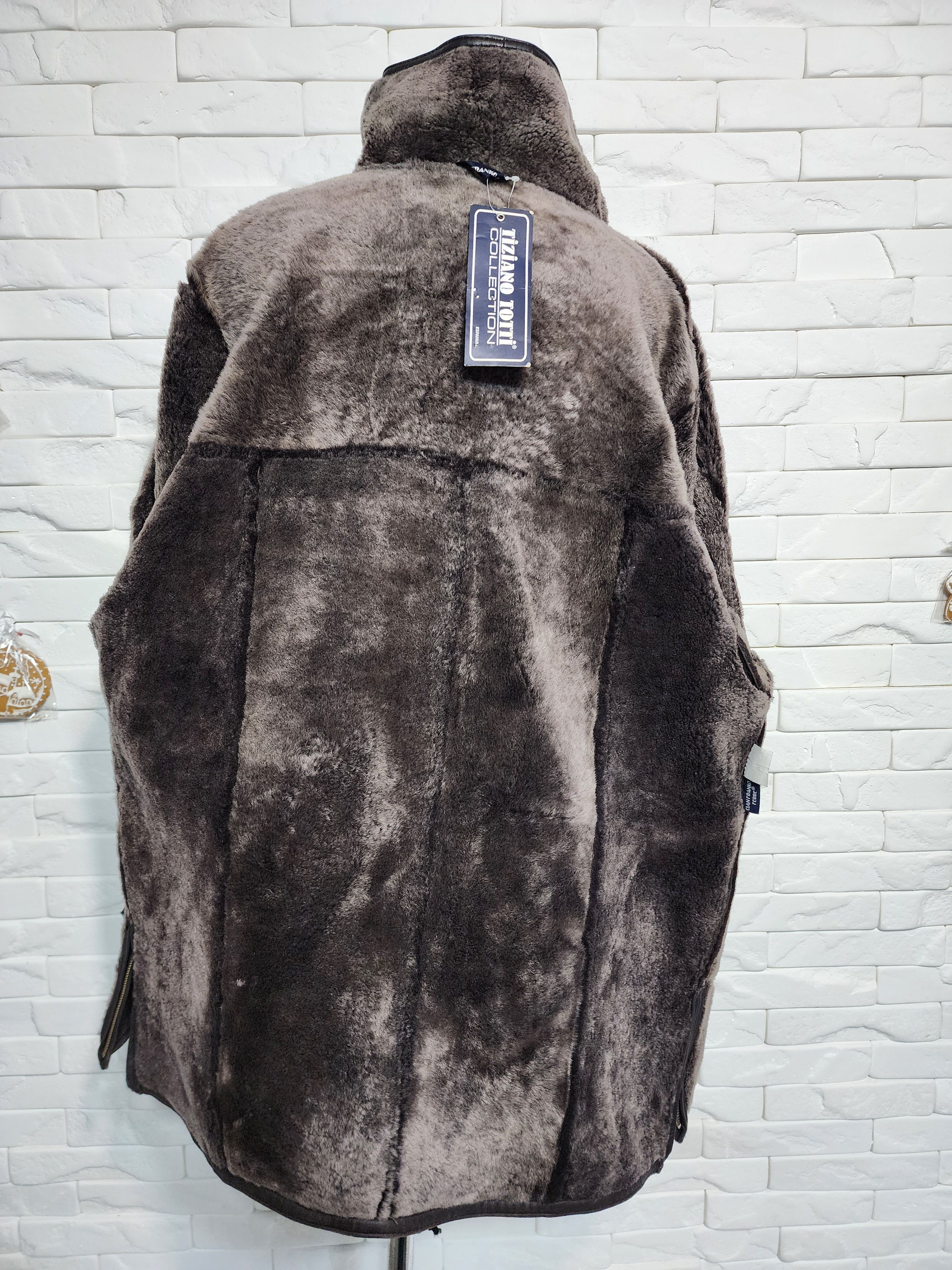 Furla Men's Brown Sheepskin Coat: White Fur, Metal Zipper Size US L / EU 52-54 / 3 - 7 Thumbnail