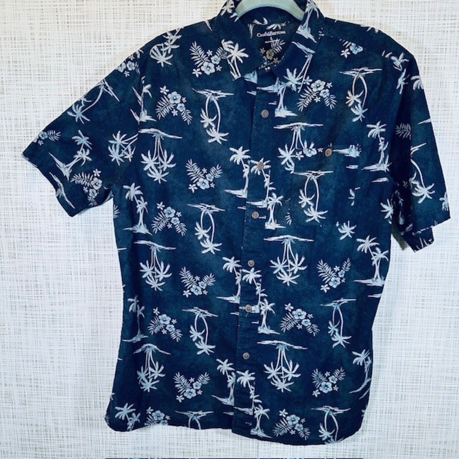 Croft & Barrow Croft & Barrow Hawaiian Button Shirt LRG Navy Palm Trees VTG Size US L / EU 52-54 / 3 - 9 Thumbnail