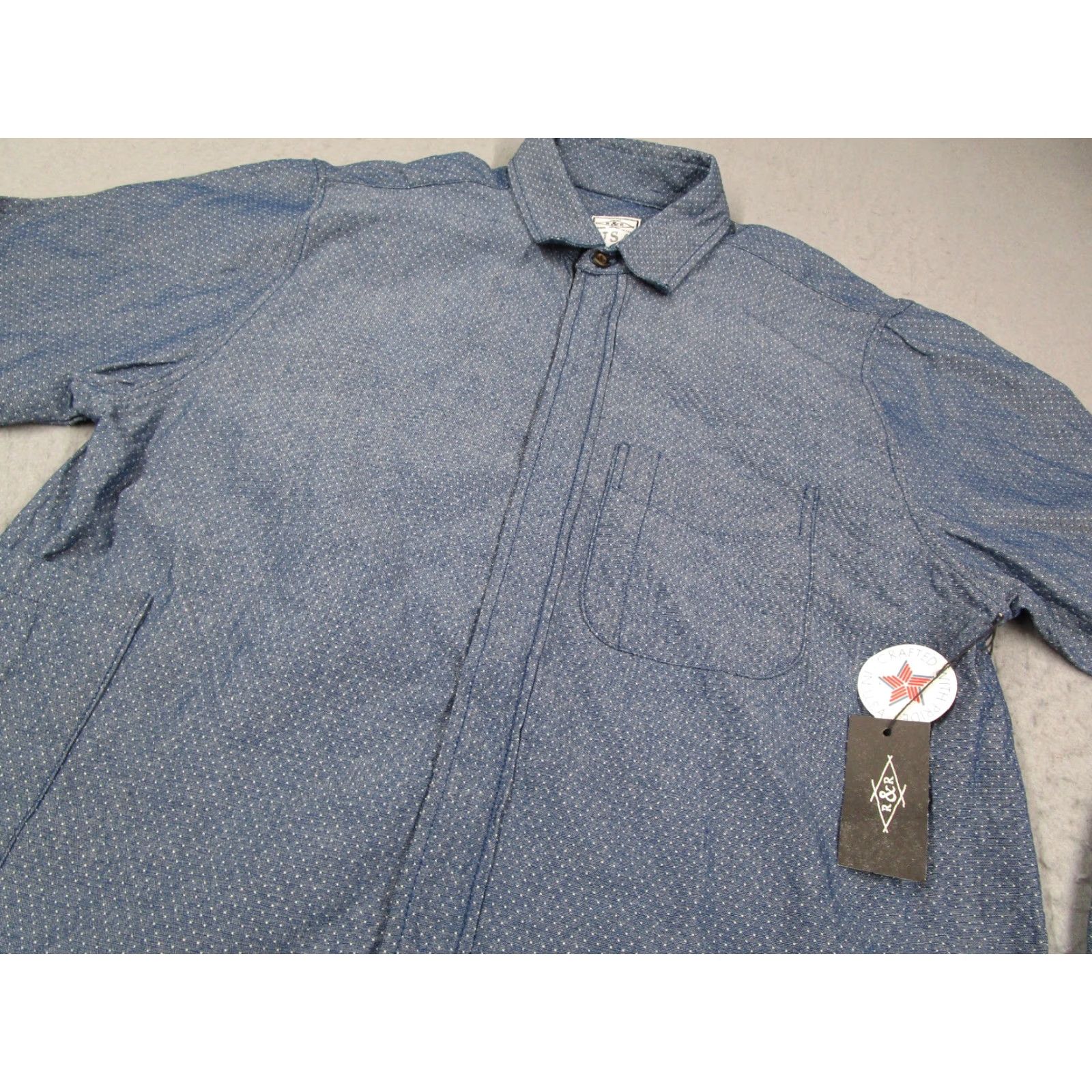 Vintage Ruell and Ray Shirt Mens Medium Blue Chambray Polka Dot Long Sleeve Zip Front USA Size US M / EU 48-50 / 2 - 2 Thumbnail