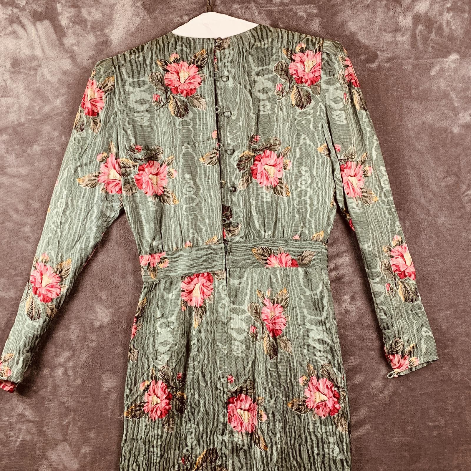 The Unbranded Brand Vintage 80s Womens LS Pleated Floral Silk Midi Dress (385) Size M / US 6-8 / IT 42-44 - 7 Thumbnail