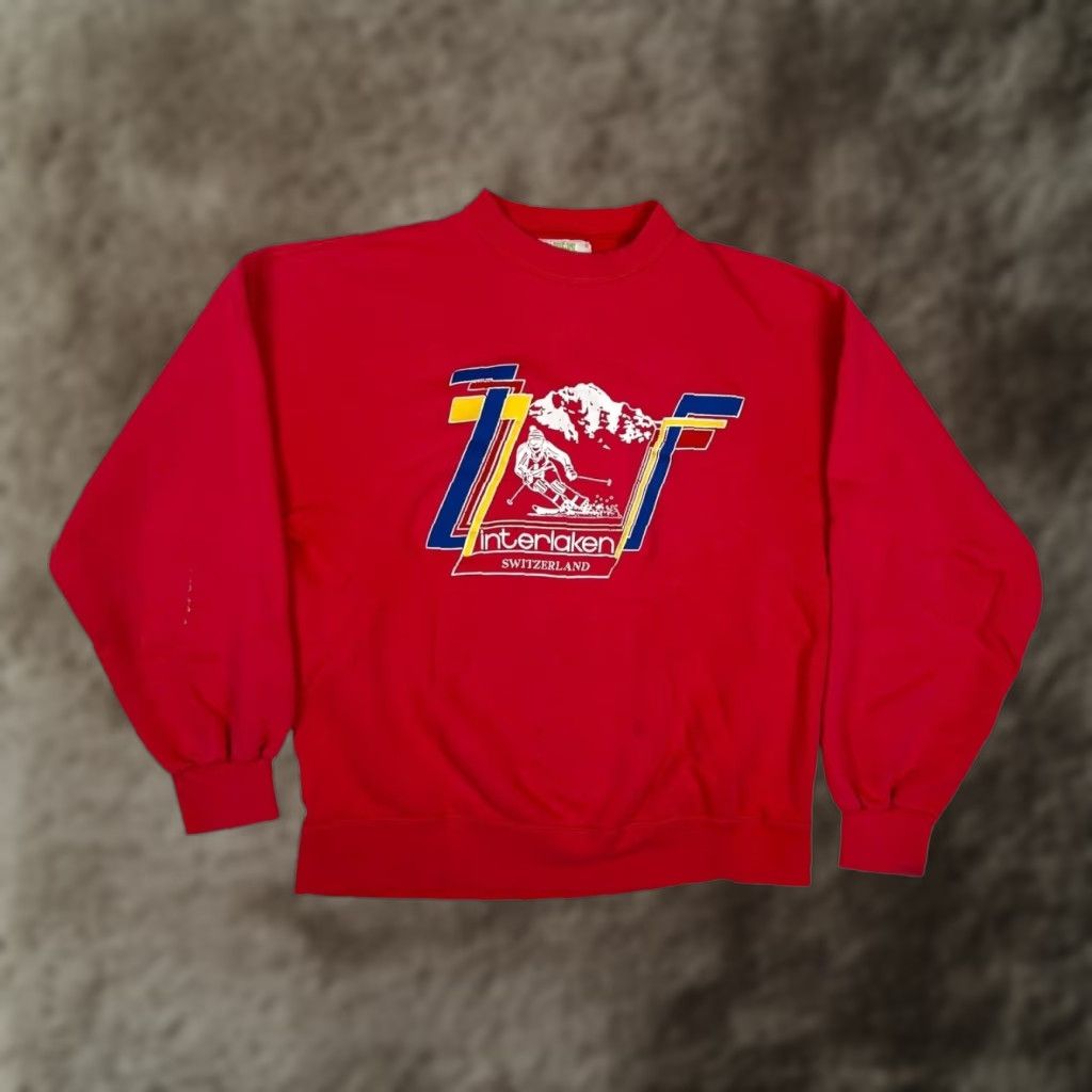 Vintage VINTAGE Interlaken Switzerland Ski Sweatshirt Mens M Red Fleece Crewneck Size US M / EU 48-50 / 2 - 1 Thumbnail
