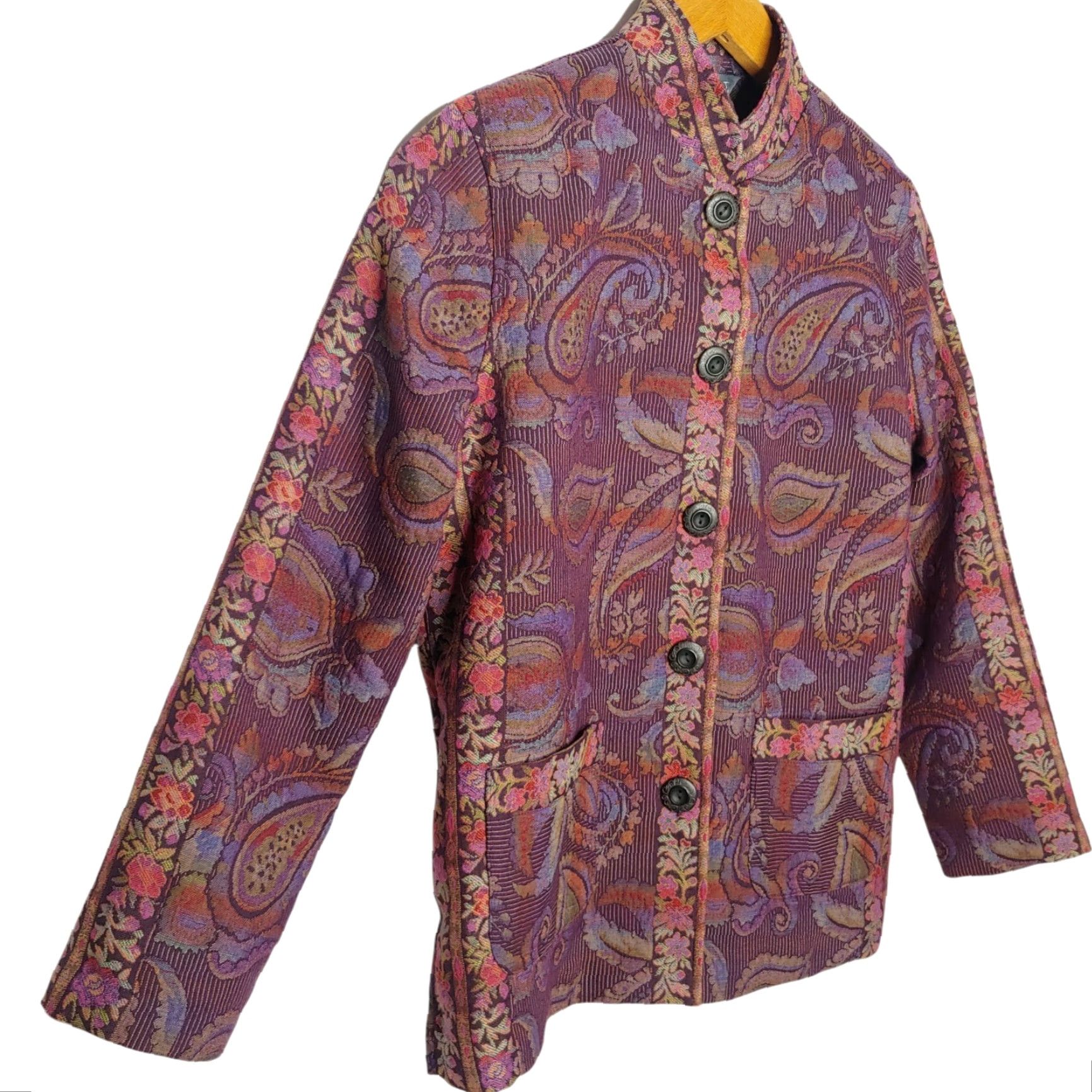 Vintage Koret Blazer Jacket Petite Brocade Tapestry Floral Paisley Purple Button Up Women’s PM Printed Dressy 90s? Size M / US 6-8 / IT 42-44 - 2 Thumbnail