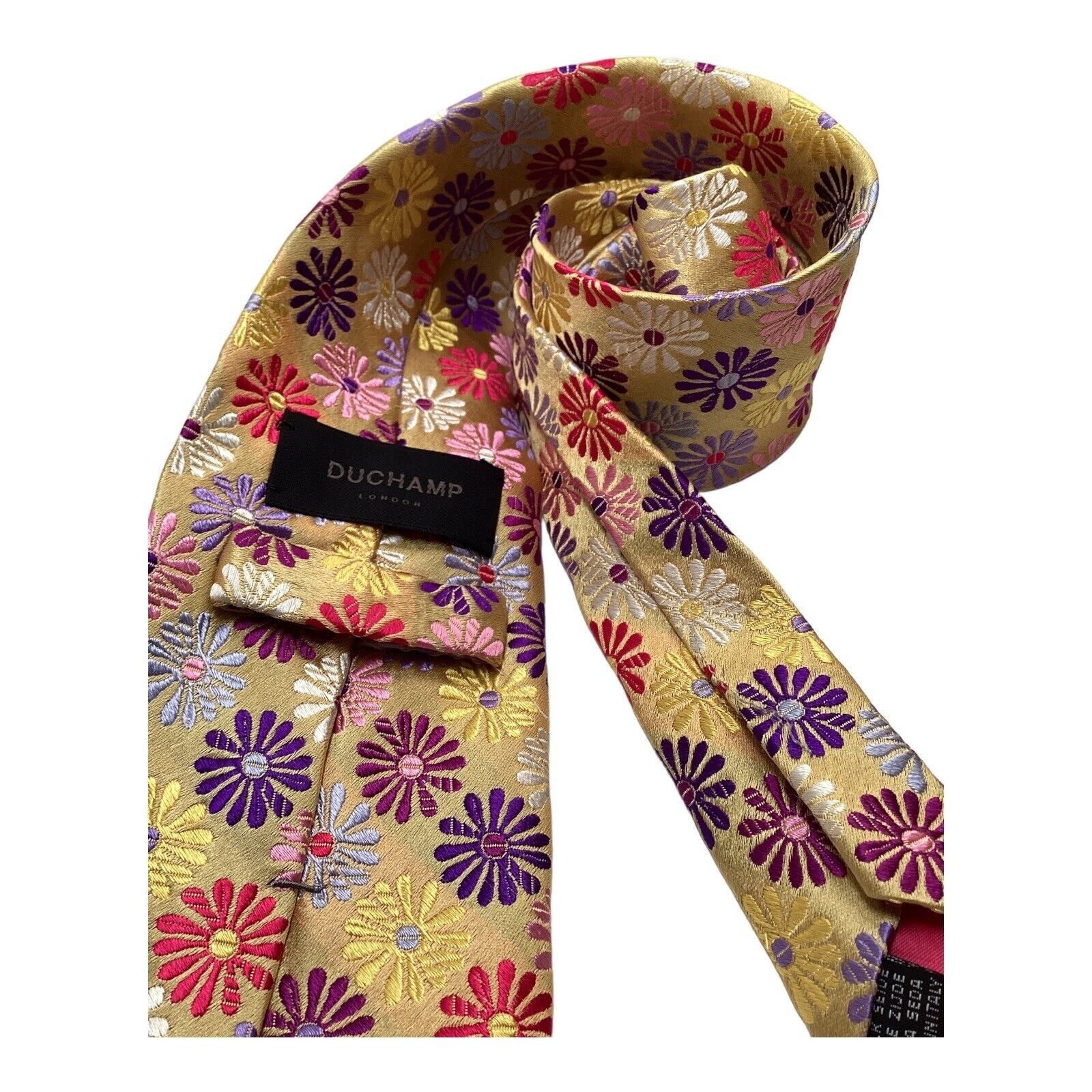 Duchamp DUCHAMP Yellow Flower Print Luxury Designer Silk Tie Made It Size ONE SIZE - 2 Thumbnail