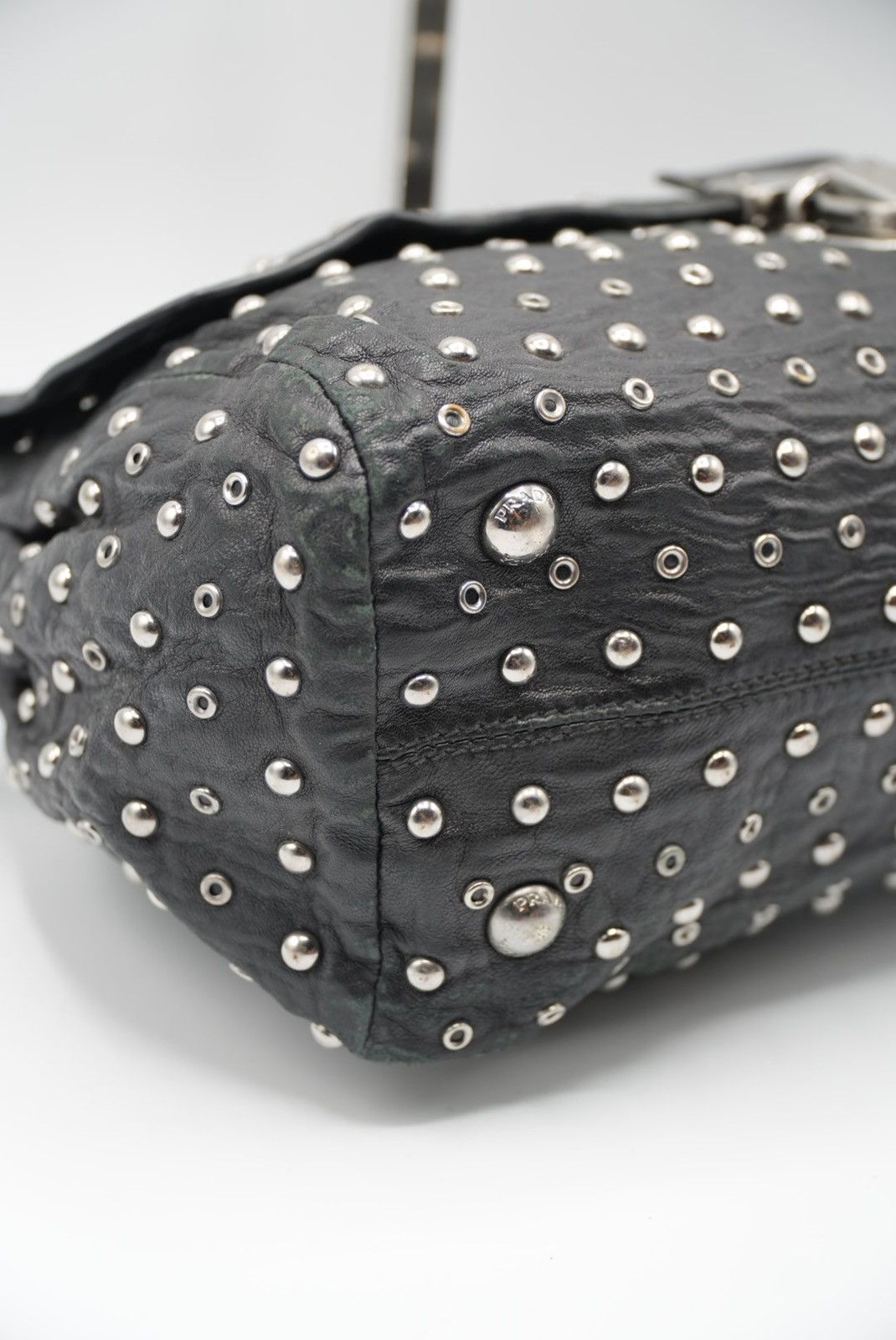Prada Prada Black Leather Studded Handbag Size ONE SIZE - 9 Thumbnail
